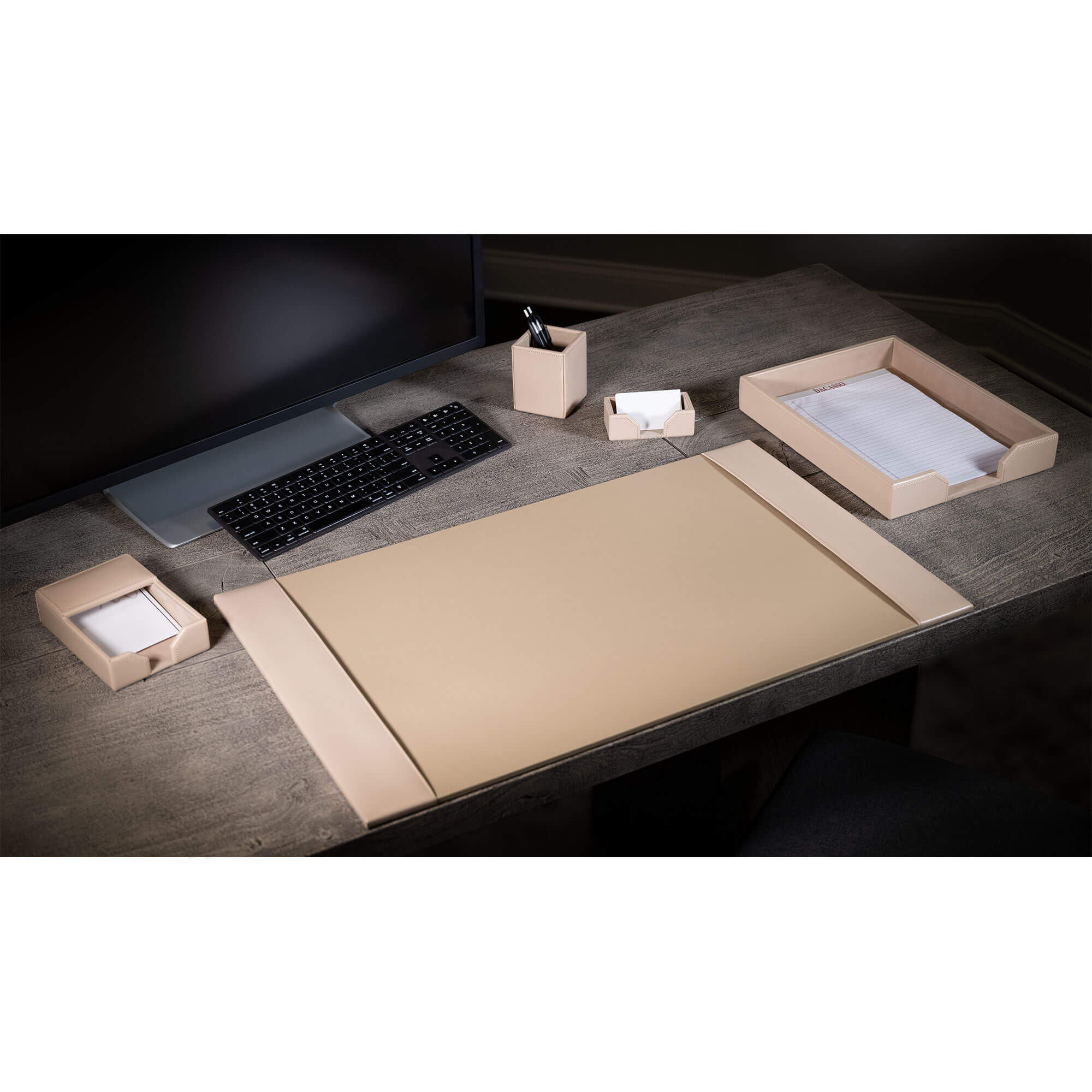 White Latte Bonded Leather Desk Set, 5pc