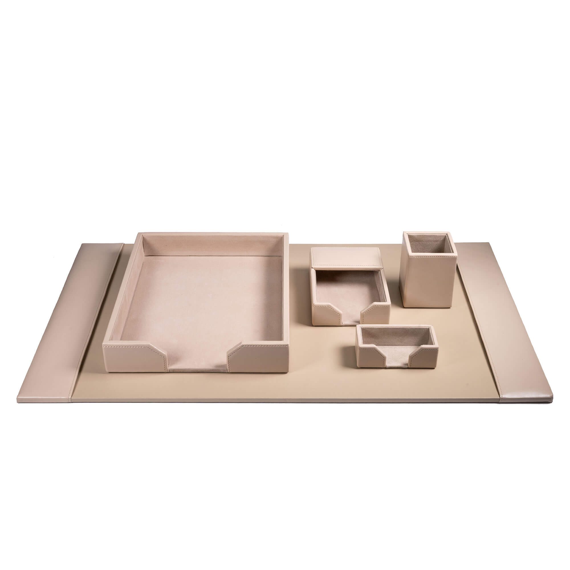 White Latte Bonded Leather Desk Set, 5pc