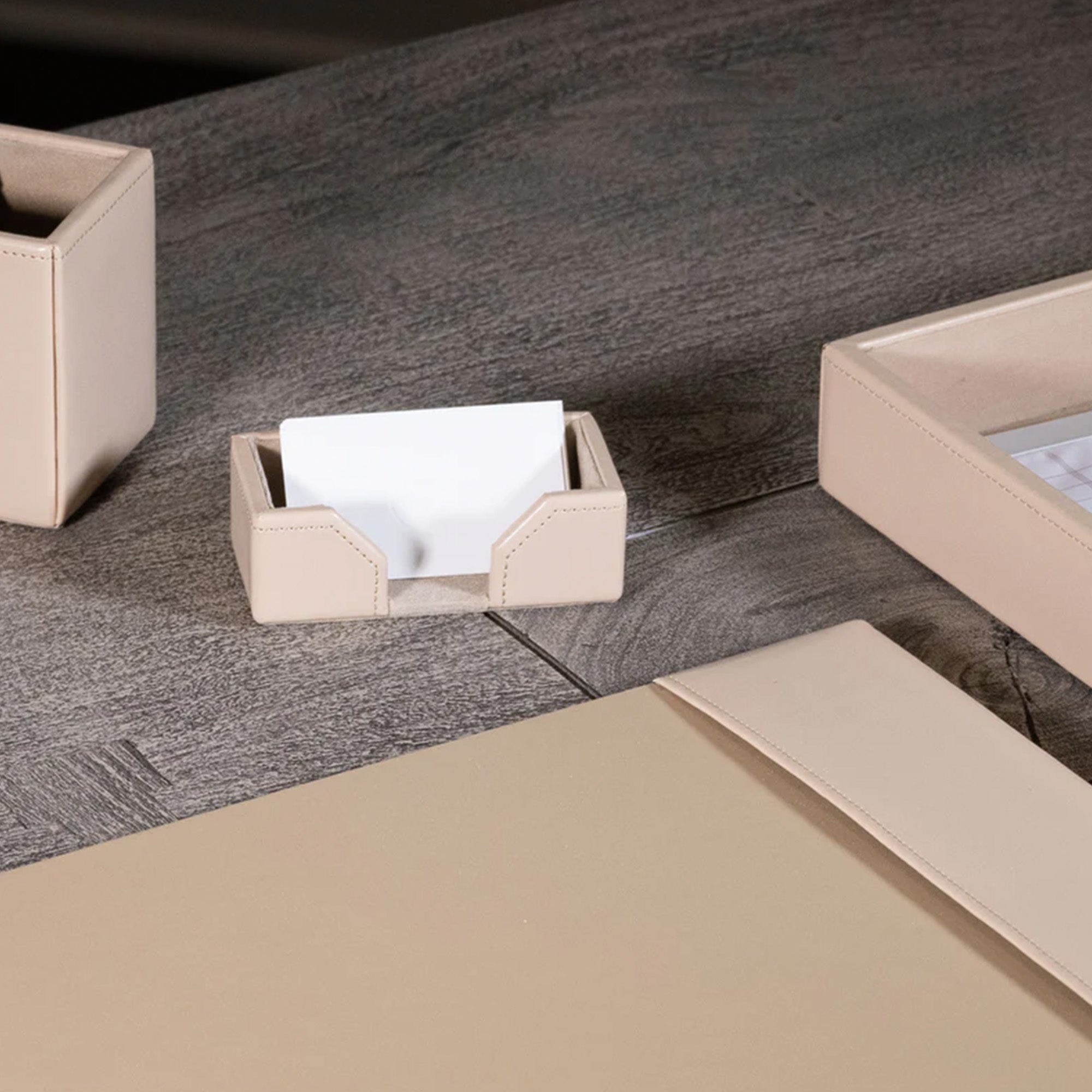 White Latte Bonded Leather Desk Set, 5pc