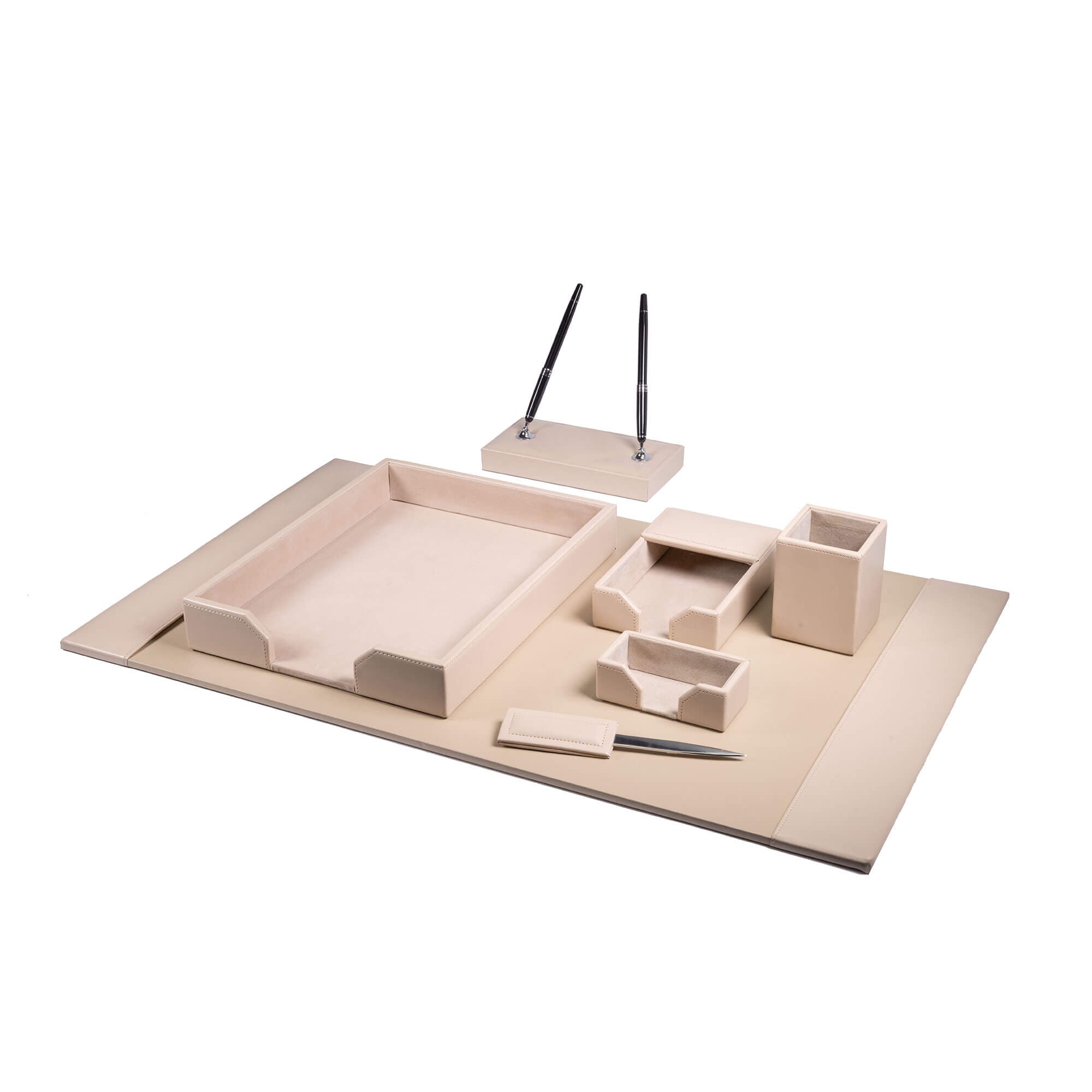 White Latte Bonded Leather Desk Set, 7pc