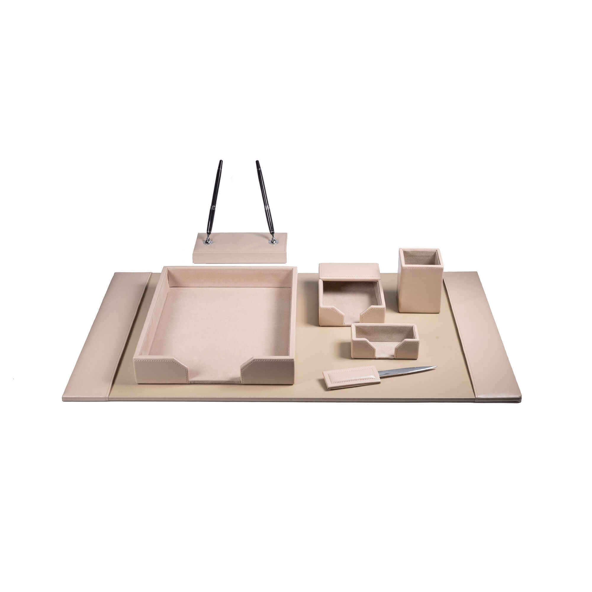 White Latte Bonded Leather Desk Set, 7pc