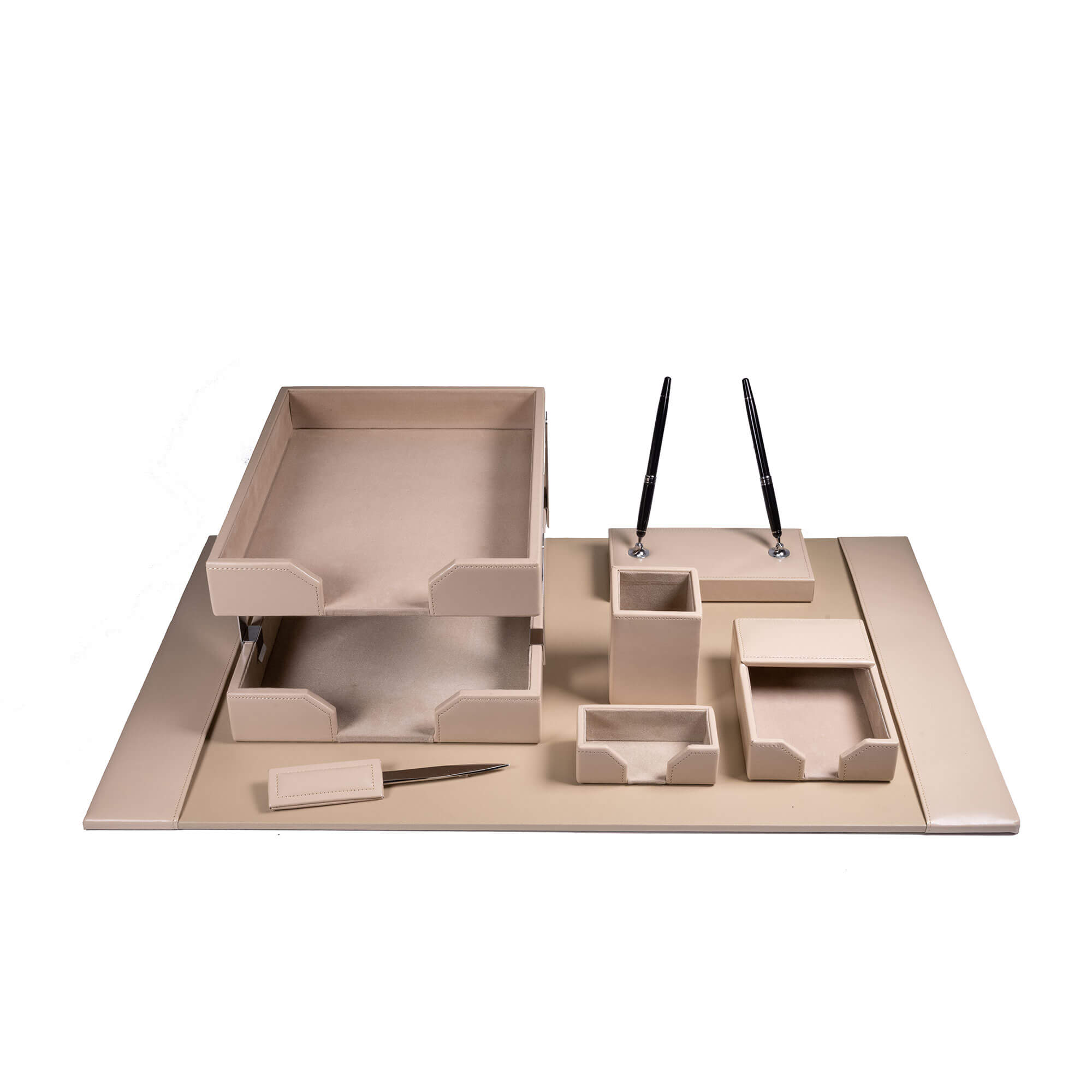 White Latte Bonded Leather Desk Set, 9pc