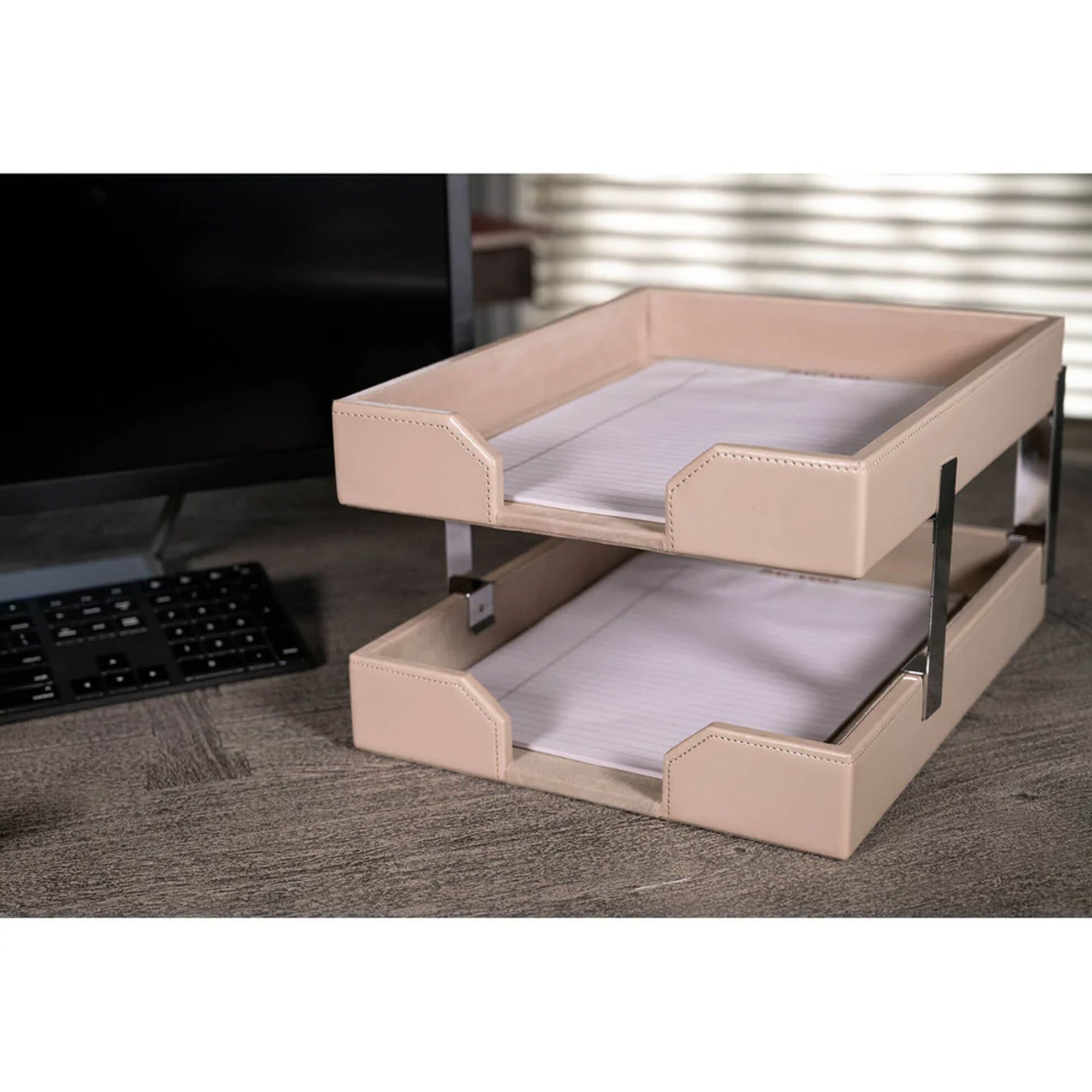 White Latte Bonded Leather Desk Set, 9pc