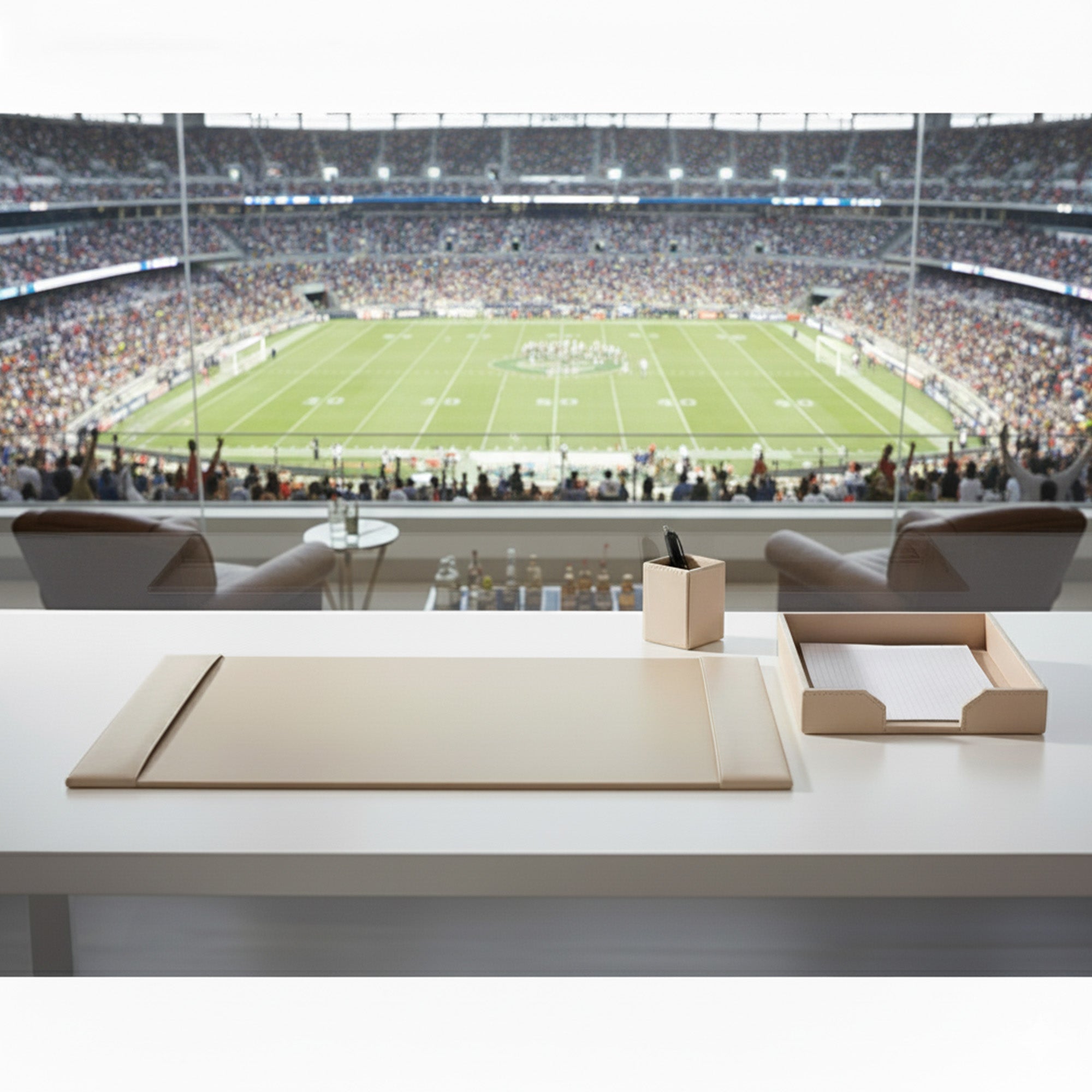 White Latte Bonded Leather Desk Set, 3pc