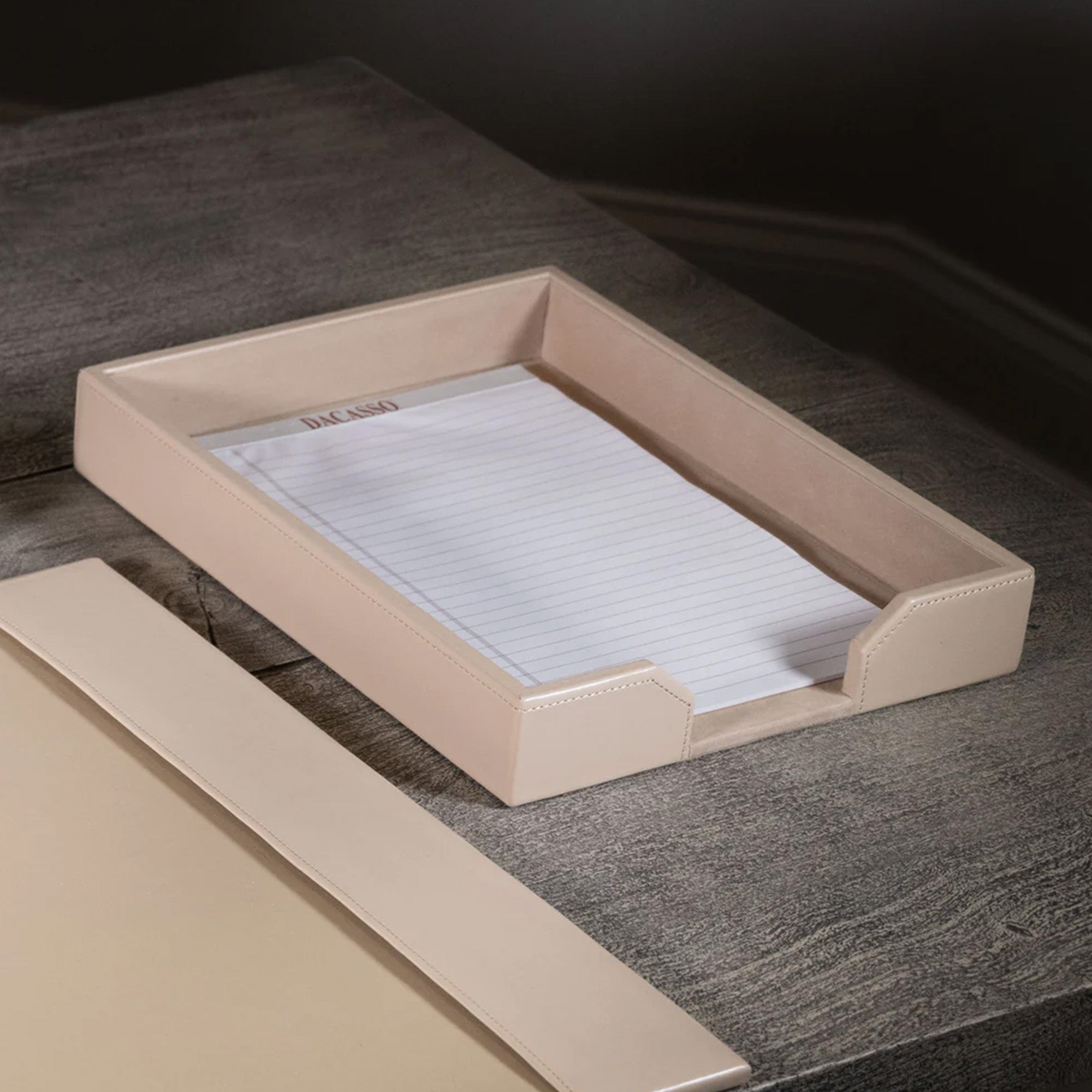 White Latte Bonded Leather Desk Set, 3pc