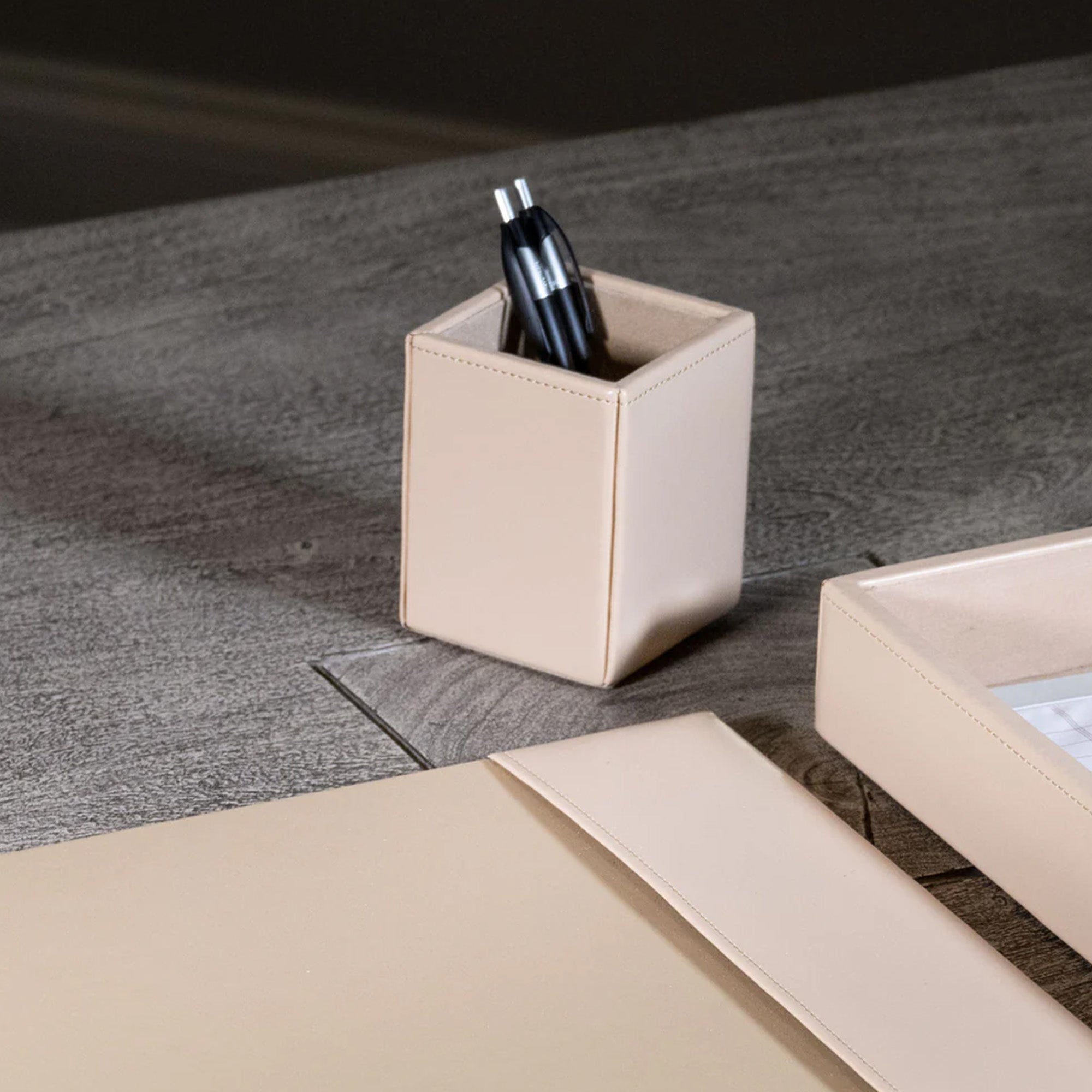 White Latte Bonded Leather Desk Set, 3pc