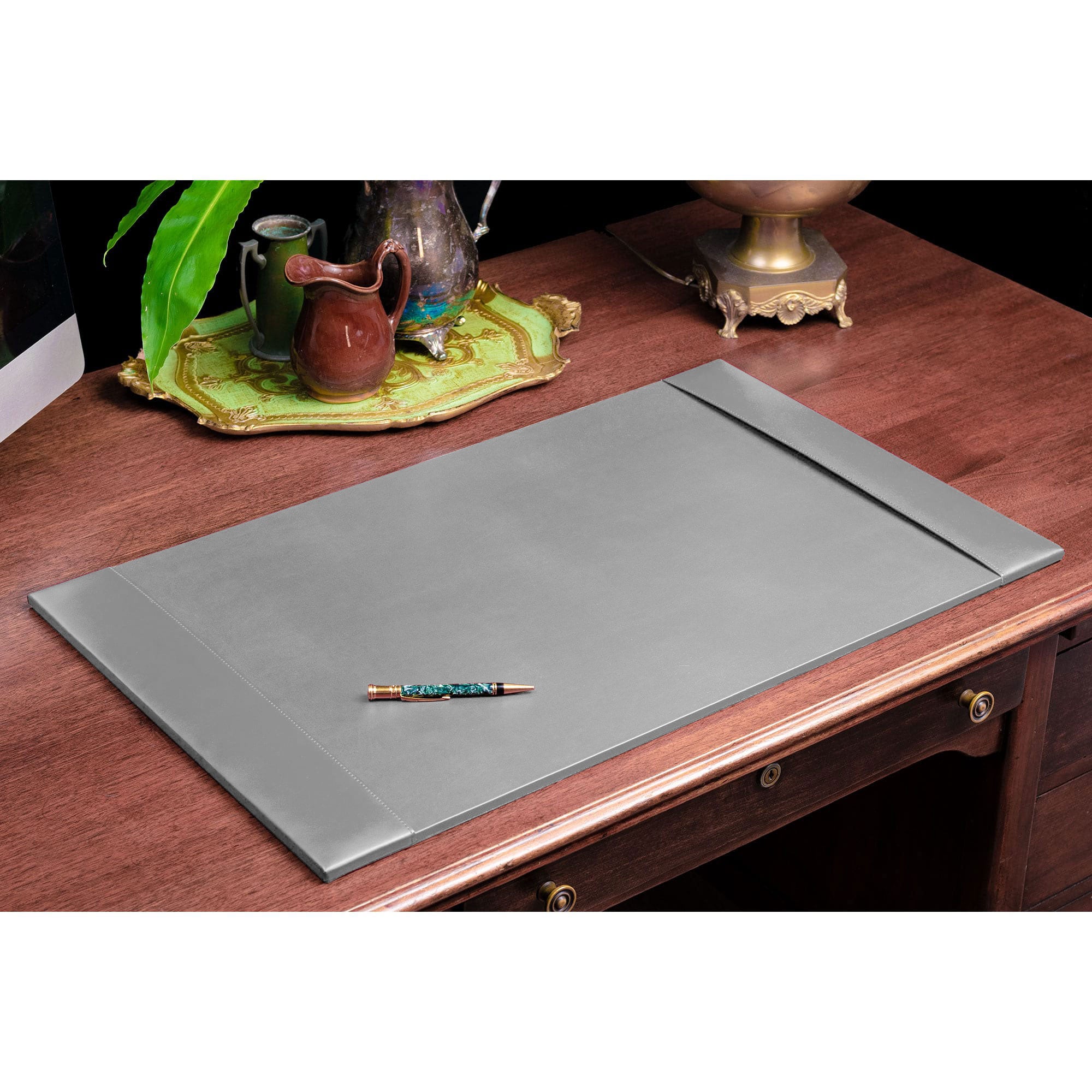Gray Bonded Leather 5-Piece Desk Set