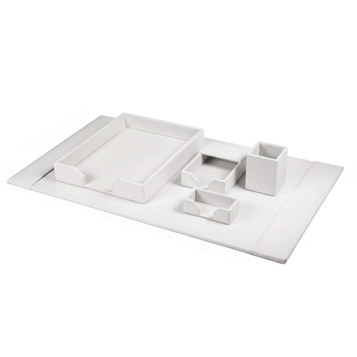 White Bonded Leather 5-Piece Desk Set