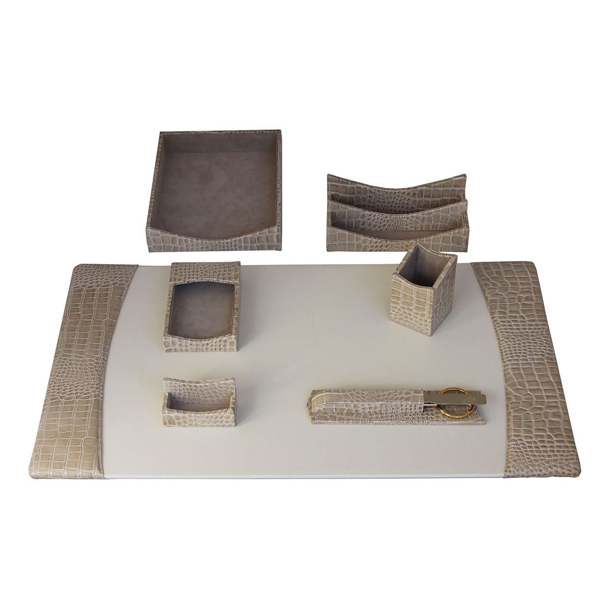 Protacini Breeze Beige Italian Crocodile Leather 7pc Desk Set