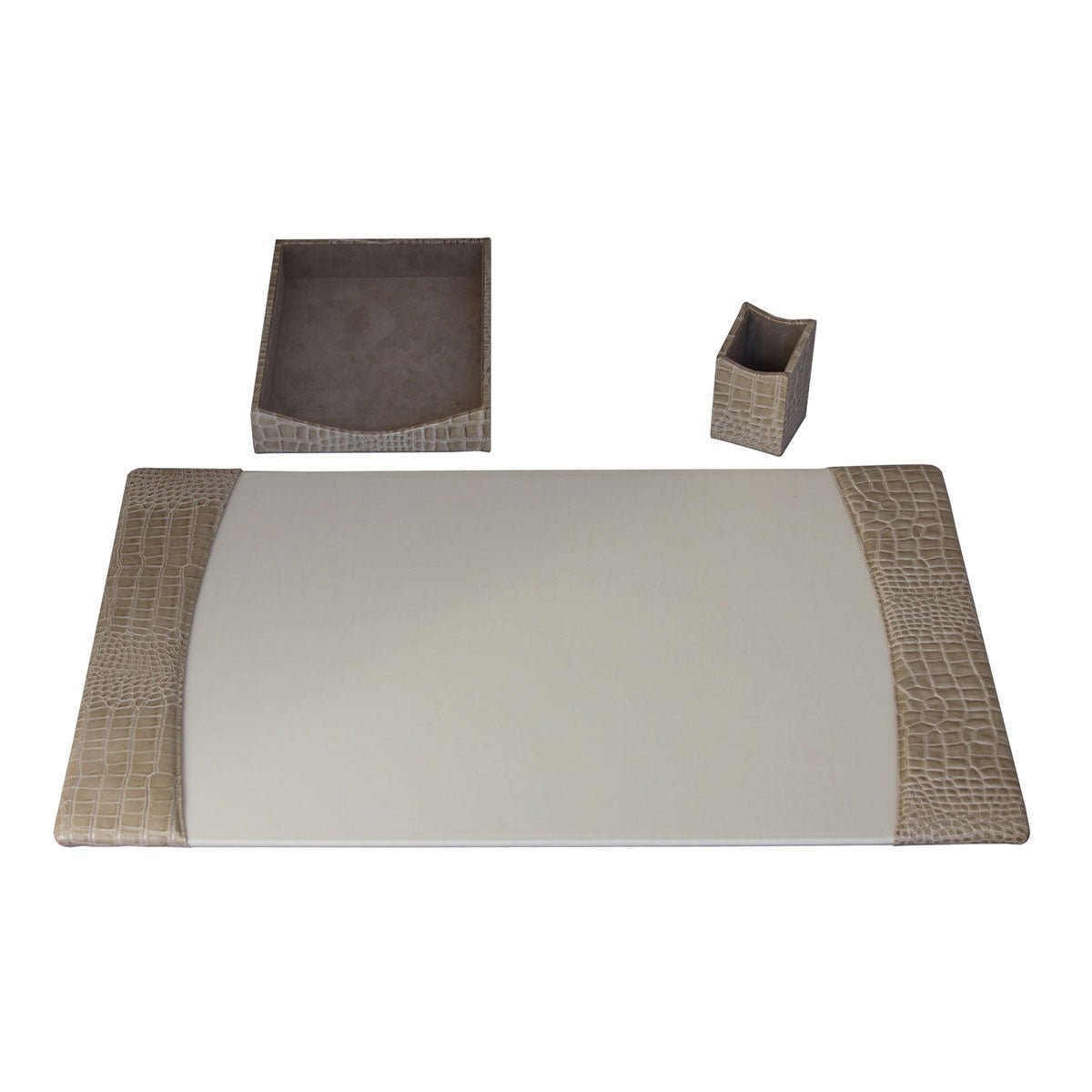 Protacini Breeze Beige Italian Crocodile Leather 3pc Desk Set