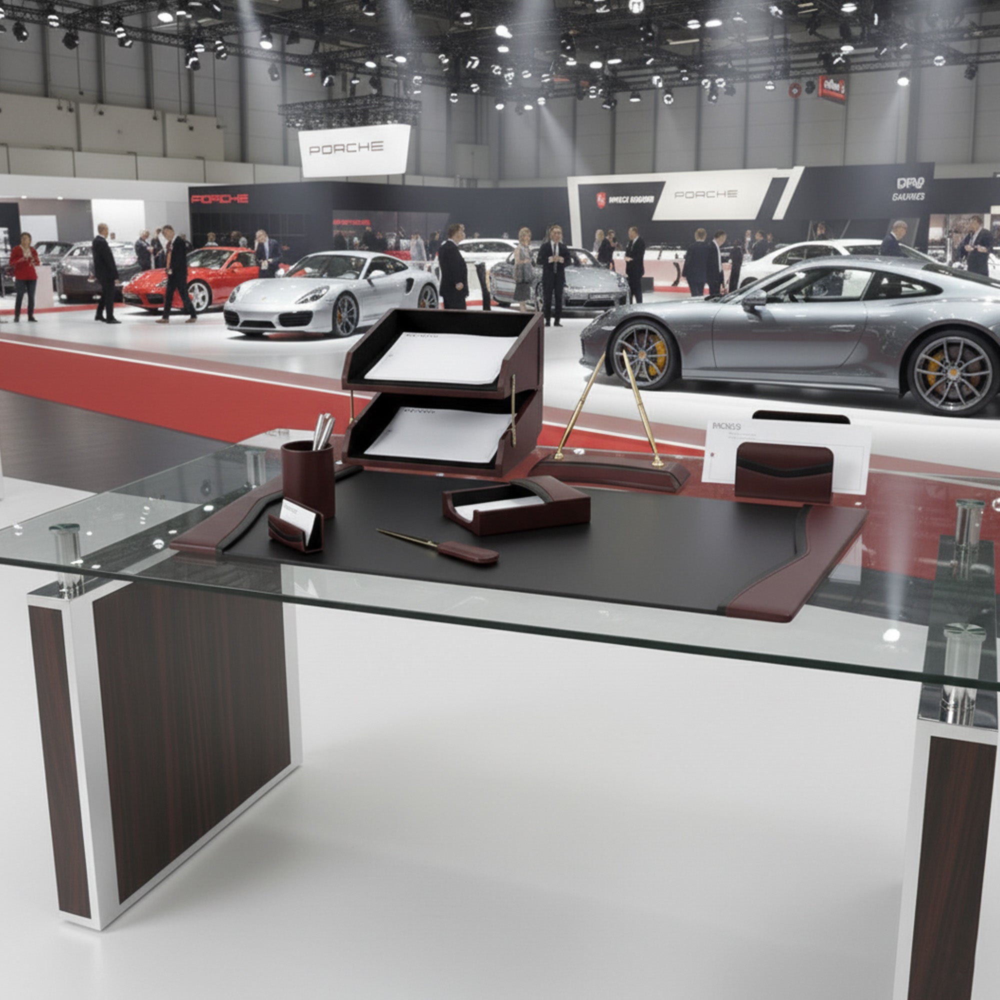 Burgundy Leather with Black Trim Desk Set, 10pc