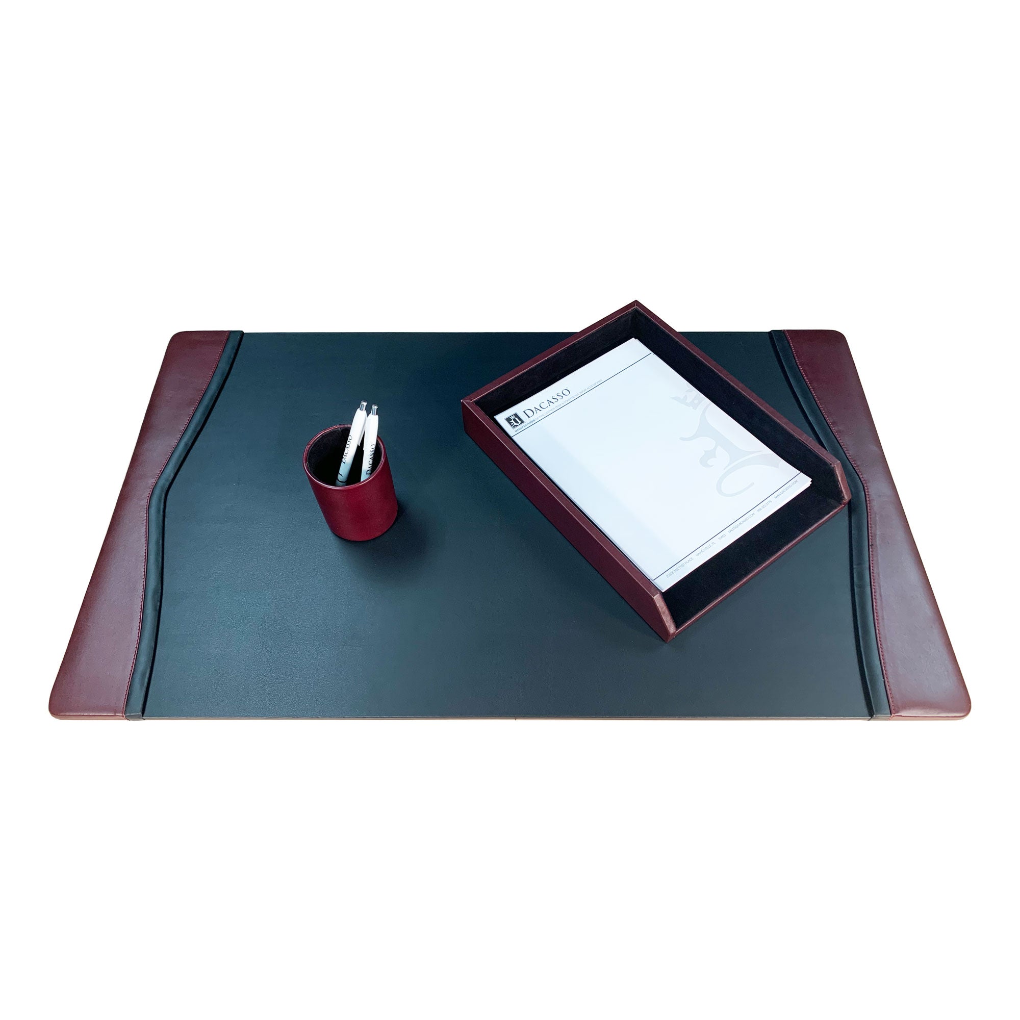 Burgundy Leather with Black Trim Desk Set, 3pc