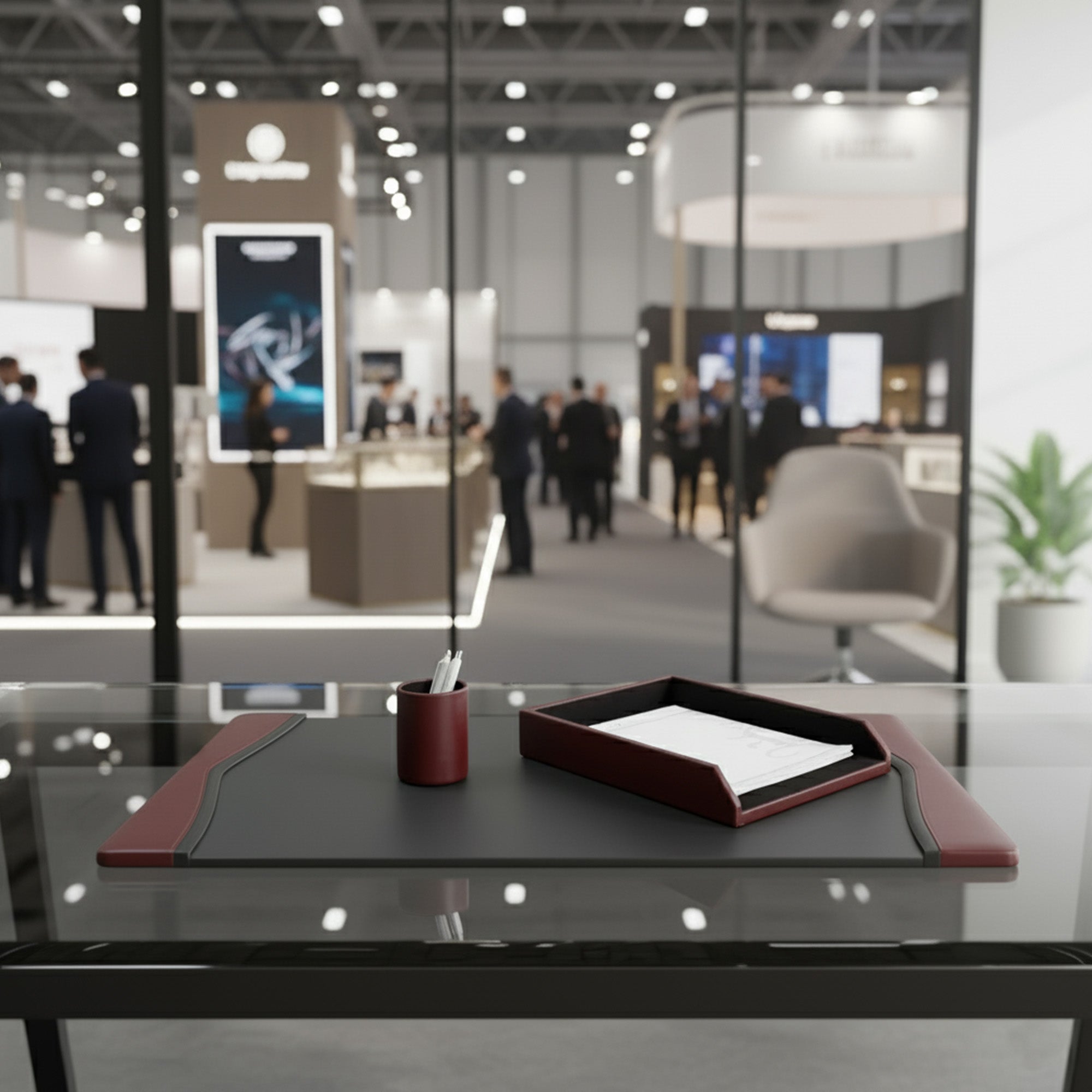 Burgundy Leather with Black Trim Desk Set, 3pc