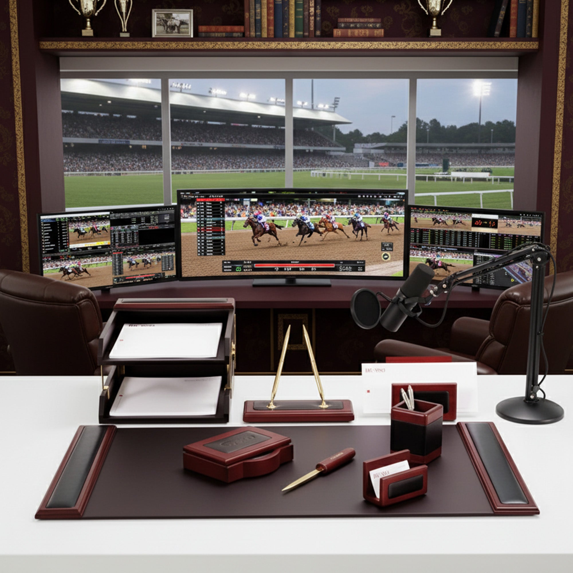 Mahogany (Rosewood) & Black Leather 10-Piece Desk Set