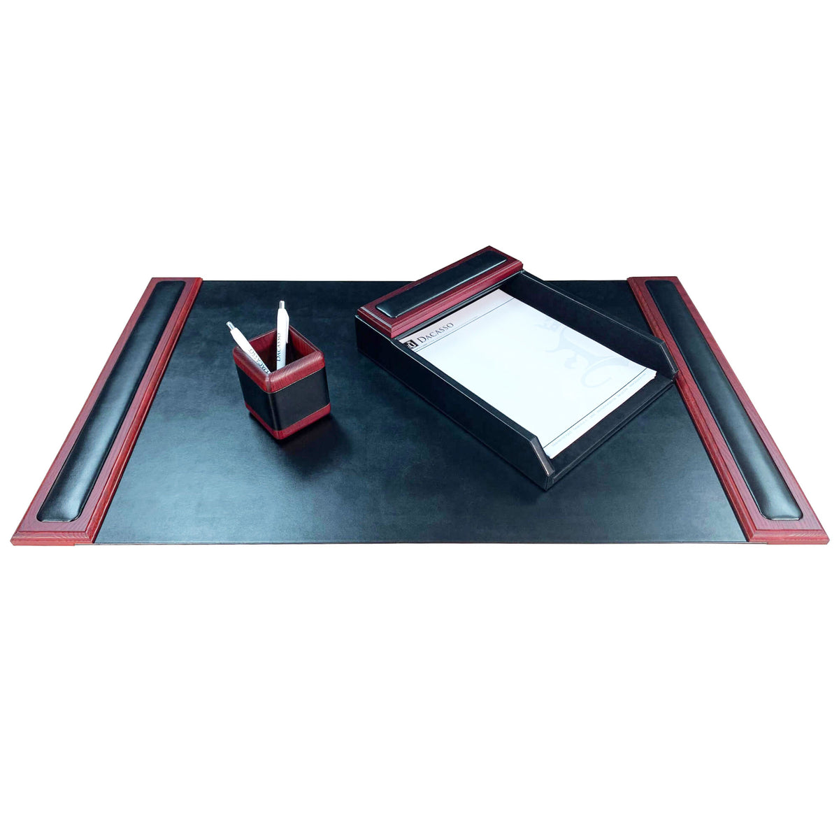 Mahogany (Rosewood) & Black Leather 3-Piece Desk Set