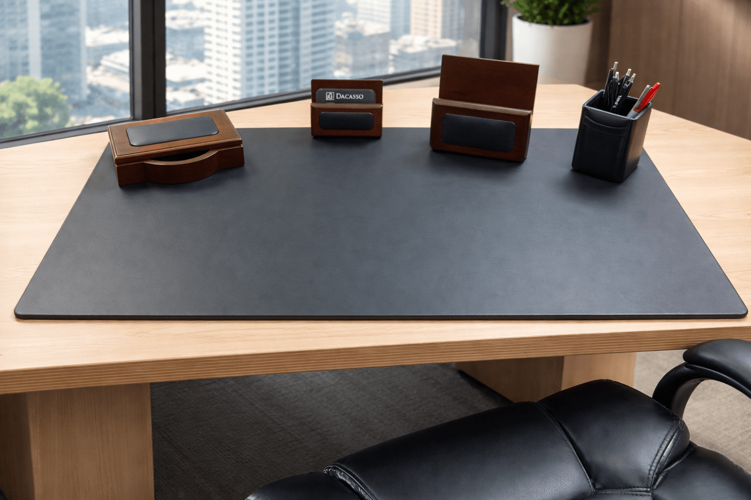 Espresso and Black Leather 5-piece Desk Set