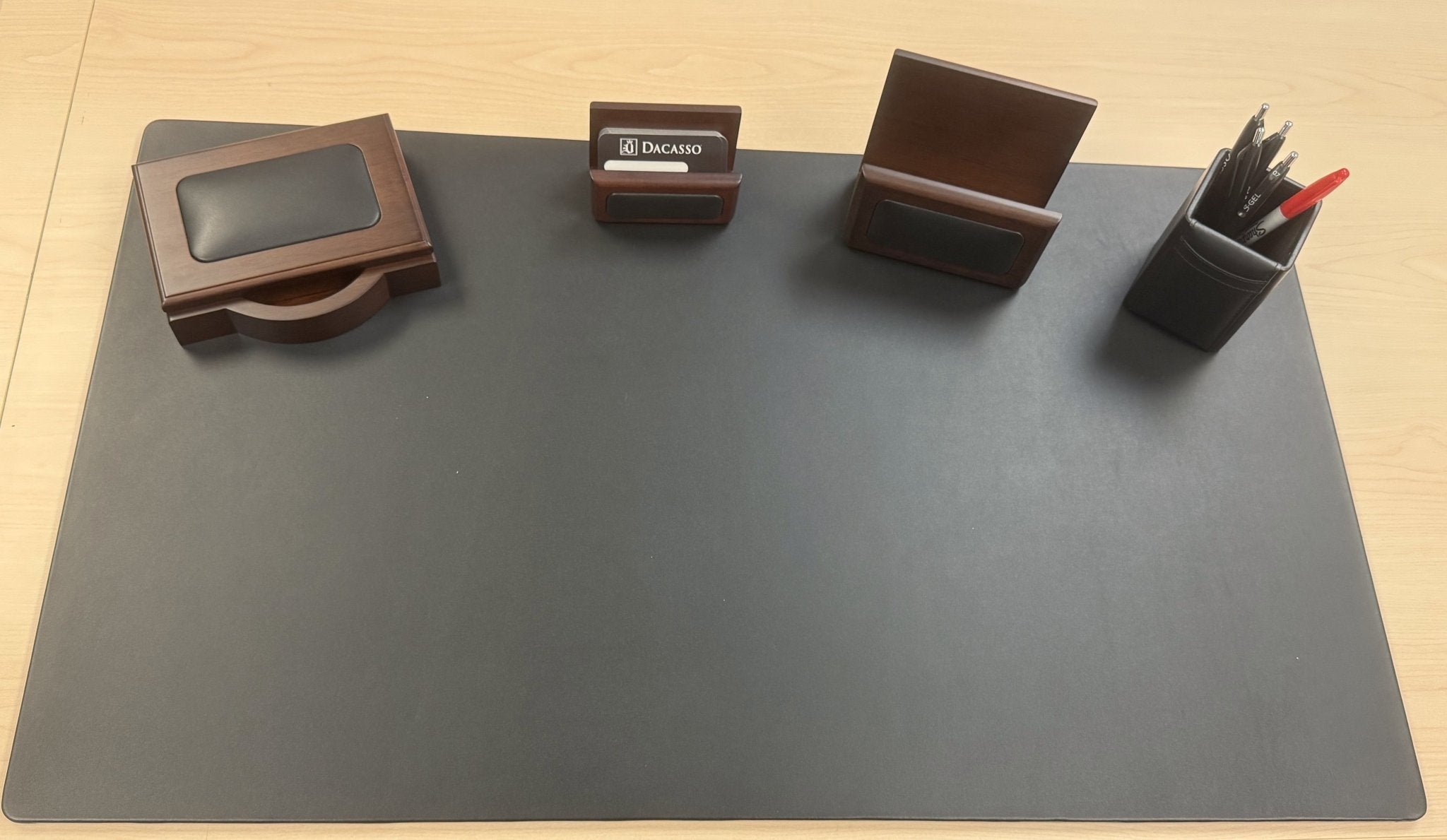 Espresso and Black Leather 5-piece Desk Set