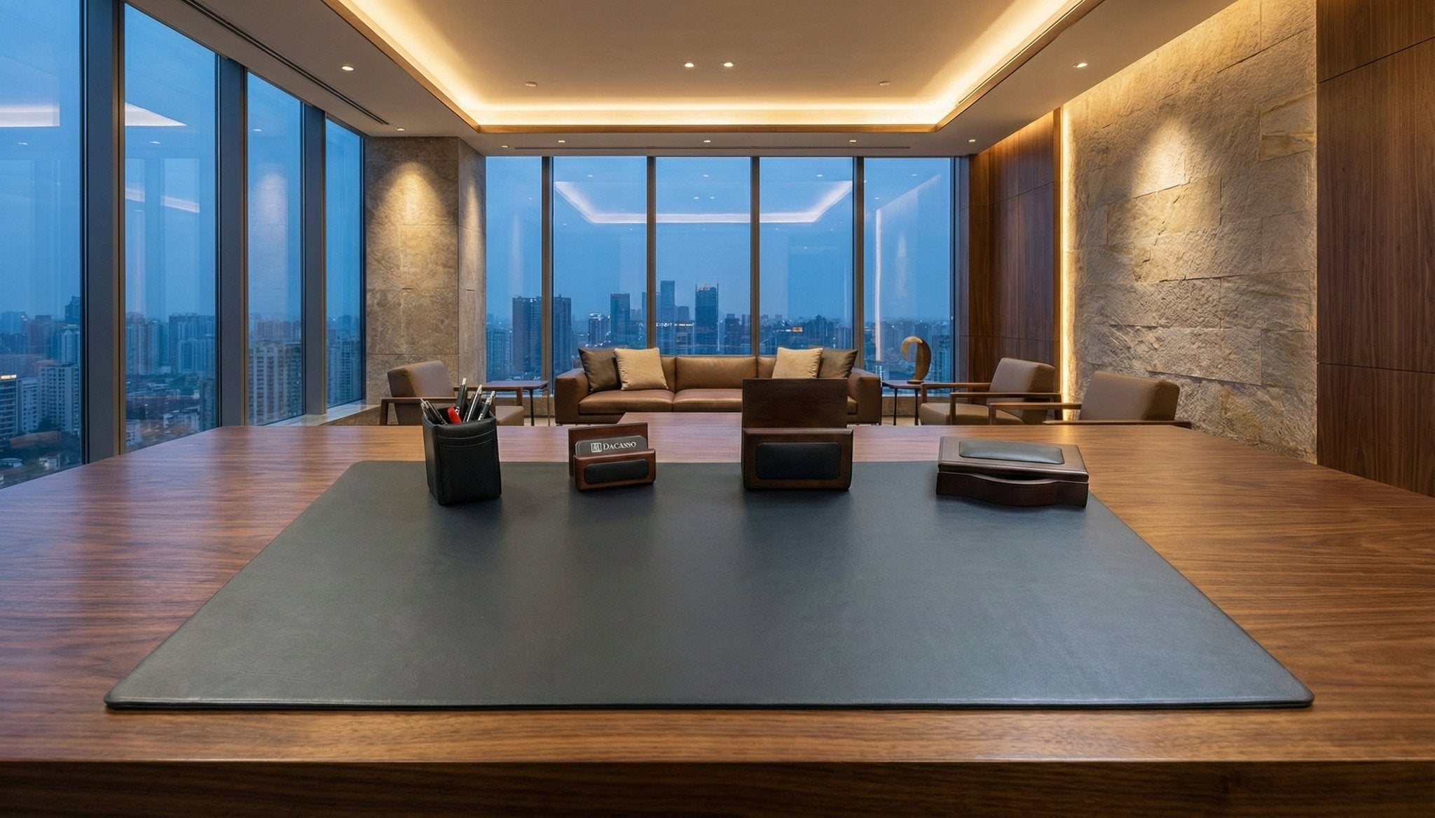 Espresso and Black Leather 5-piece Desk Set with 38 x 24 Desk Pad