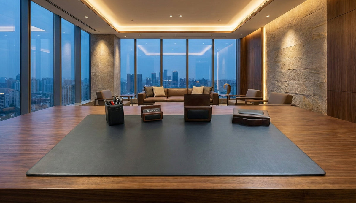 Espresso and Black Leather 5-piece Desk Set with 38 x 24 Desk Pad