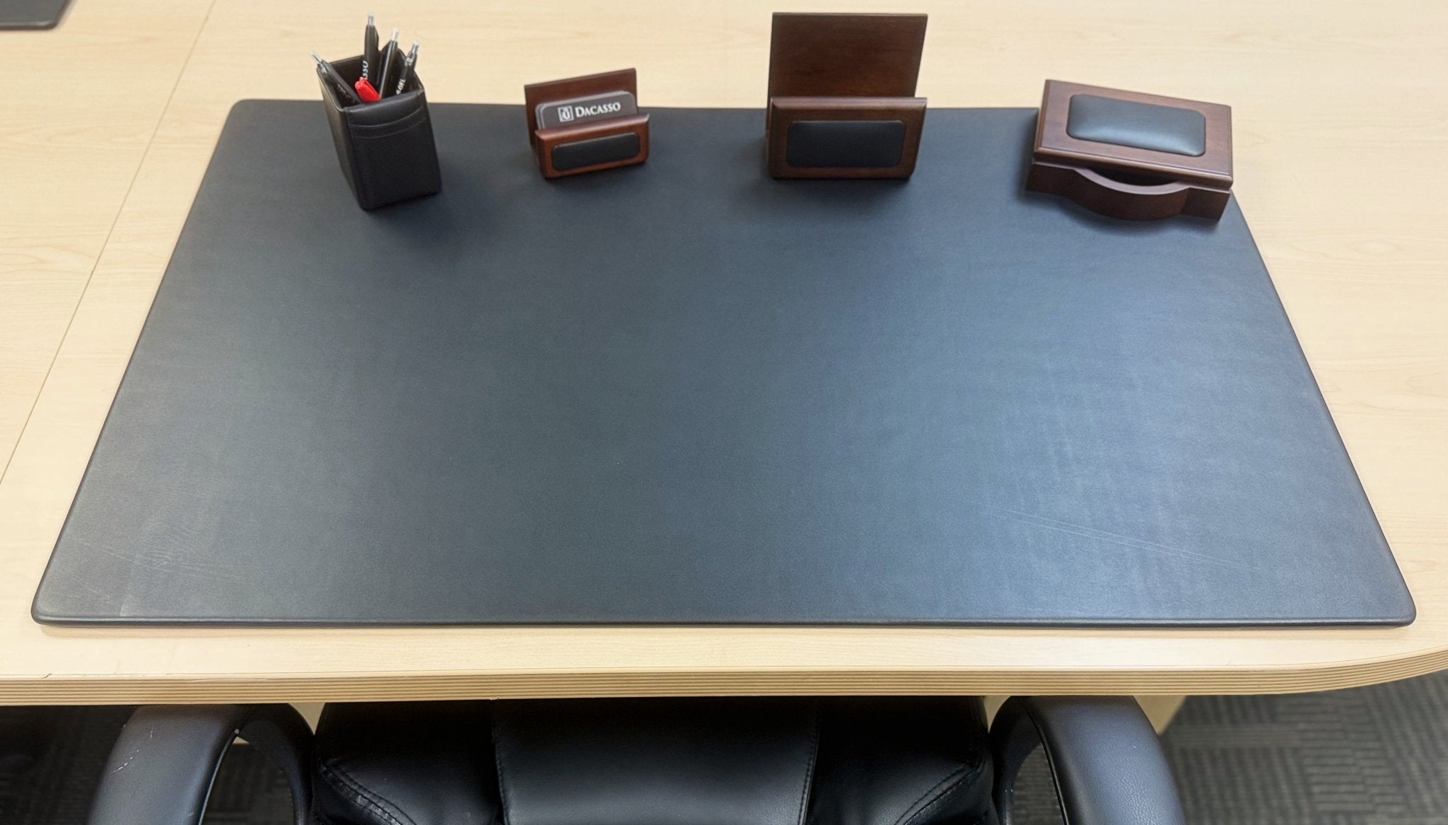 Espresso and Black Leather 5-piece Desk Set with 38 x 24 Desk Pad