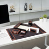 Walnut & Leather 7pc Desk Set with 25.5 x 17.25 Desk Pad
