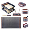 Walnut & Black Leather Desk Set, 10pc