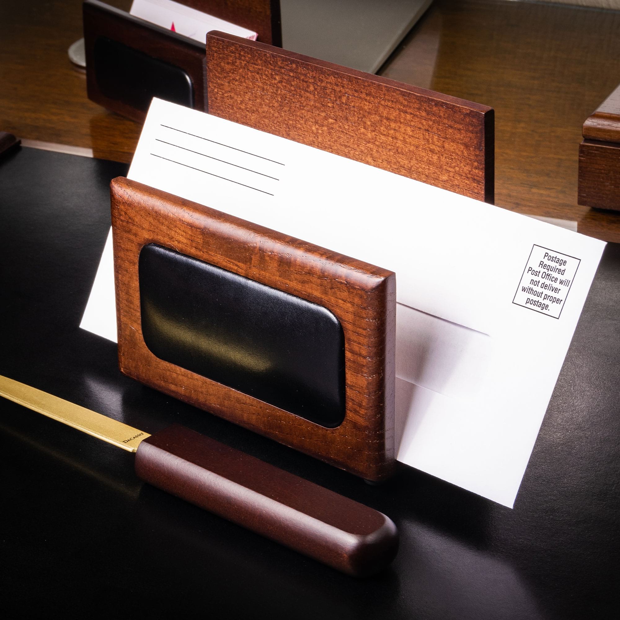 Walnut & Black Leather Desk Set, 10pc