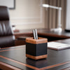 Walnut & Black Leather Desk Set, 3pc
