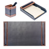Walnut & Black Leather Desk Set, 3pc