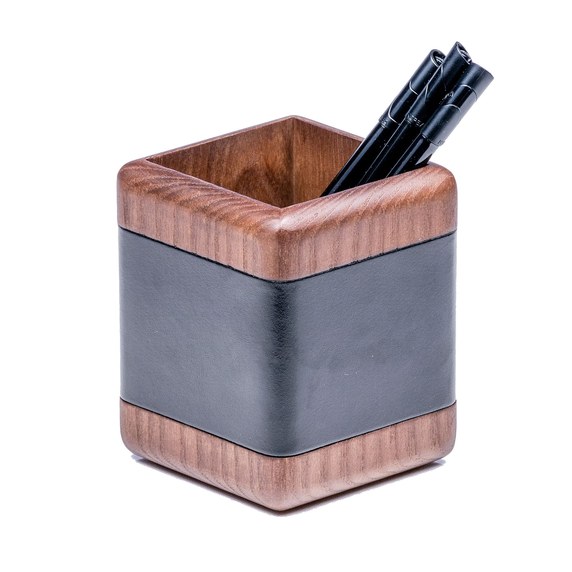 Walnut & Black Leather Desk Set, 3pc