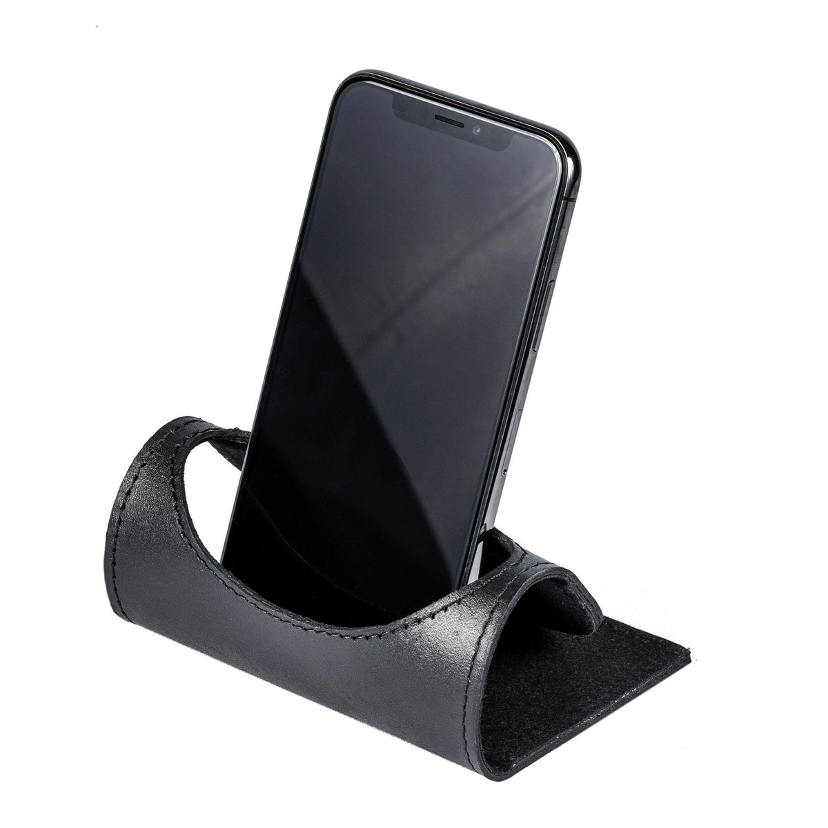 Classic Black Leather Foldable Cell Phone Holder
