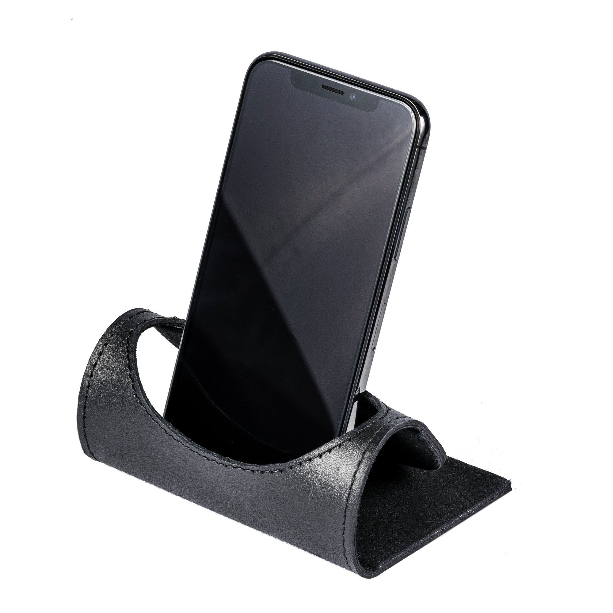 Classic Black Leather Foldable Cell Phone Holder
