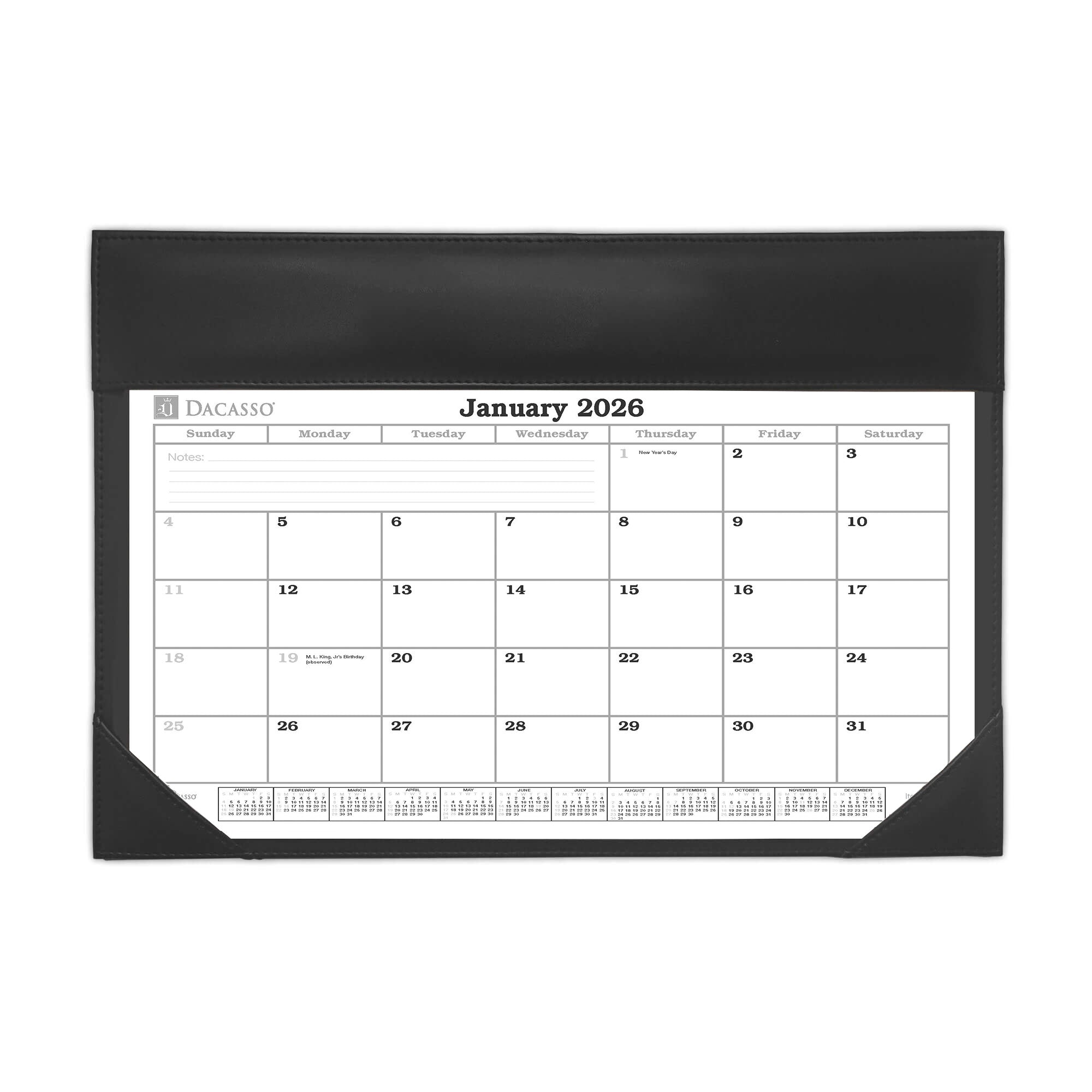 Black Leather Double Wall Calendar w/ Insert