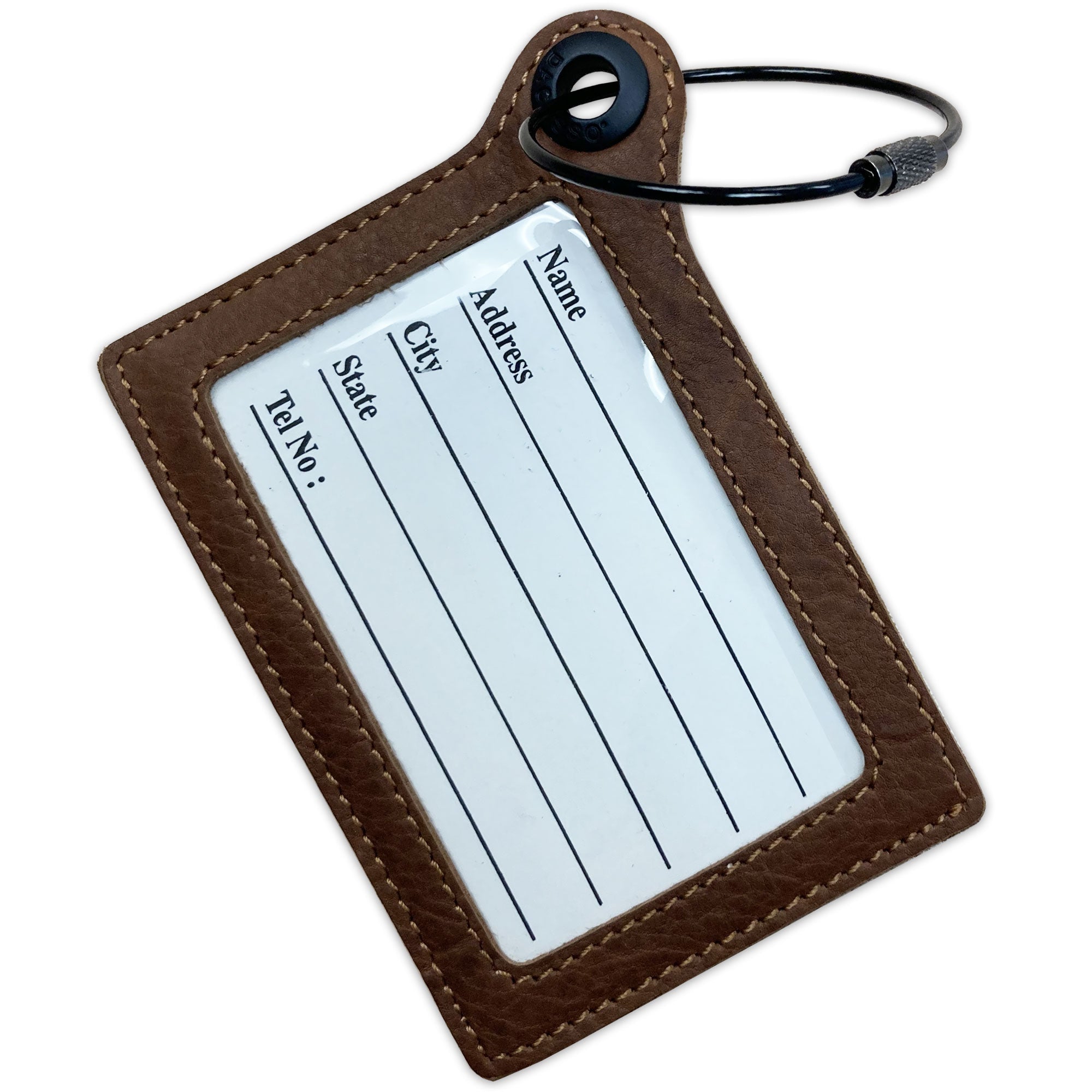 Travelers Envy Leather Luggage Tag with Metal Cable-Angus Beef Brown