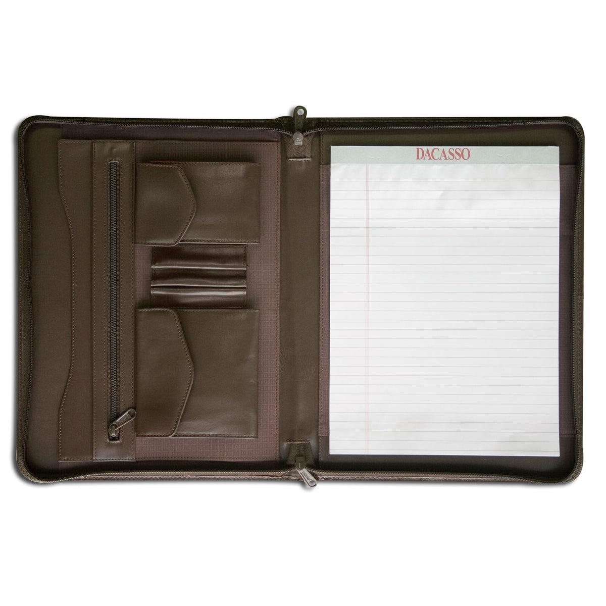 Deluxe Brown Leather Padfolio with Zipper