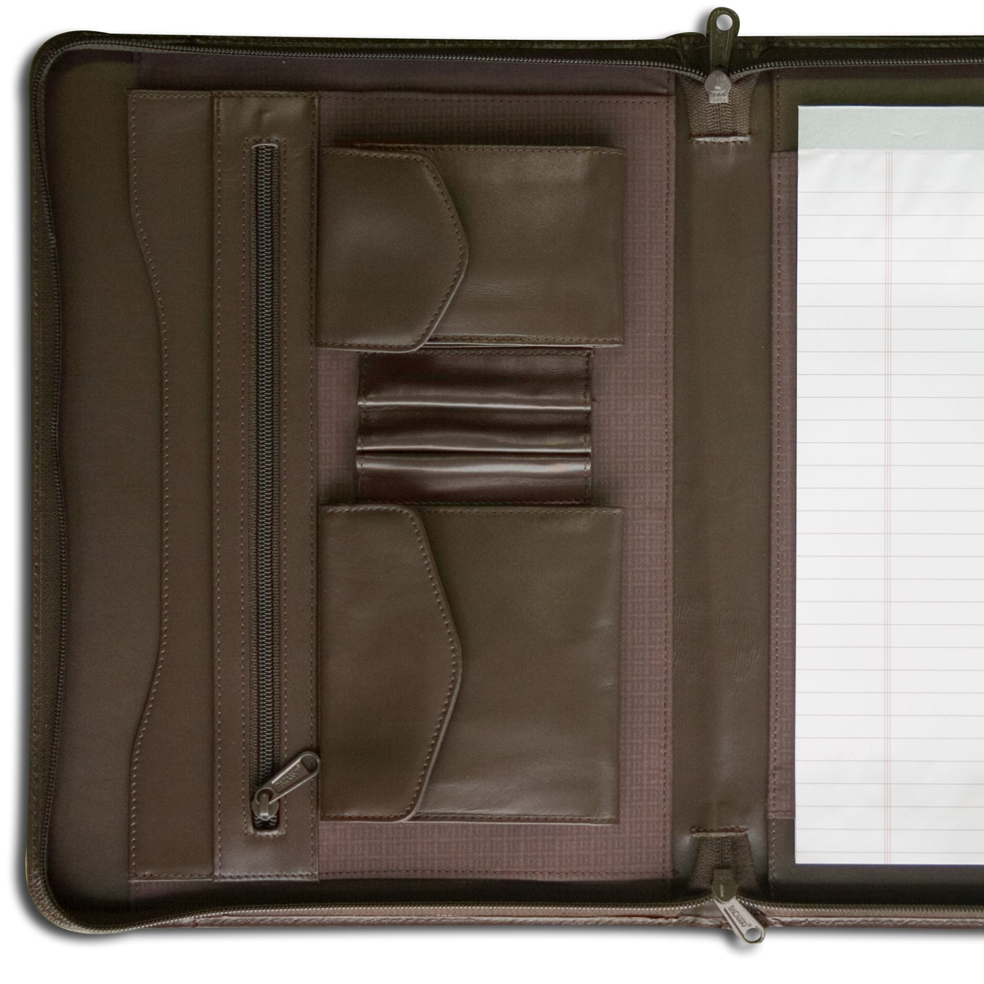 Deluxe Brown Leather Padfolio with Zipper