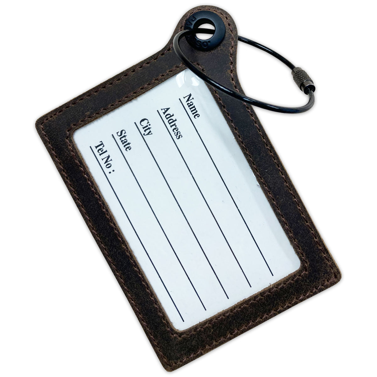 Travelers Envy Leather Luggage Tag with Metal Cable-Bomber Brown