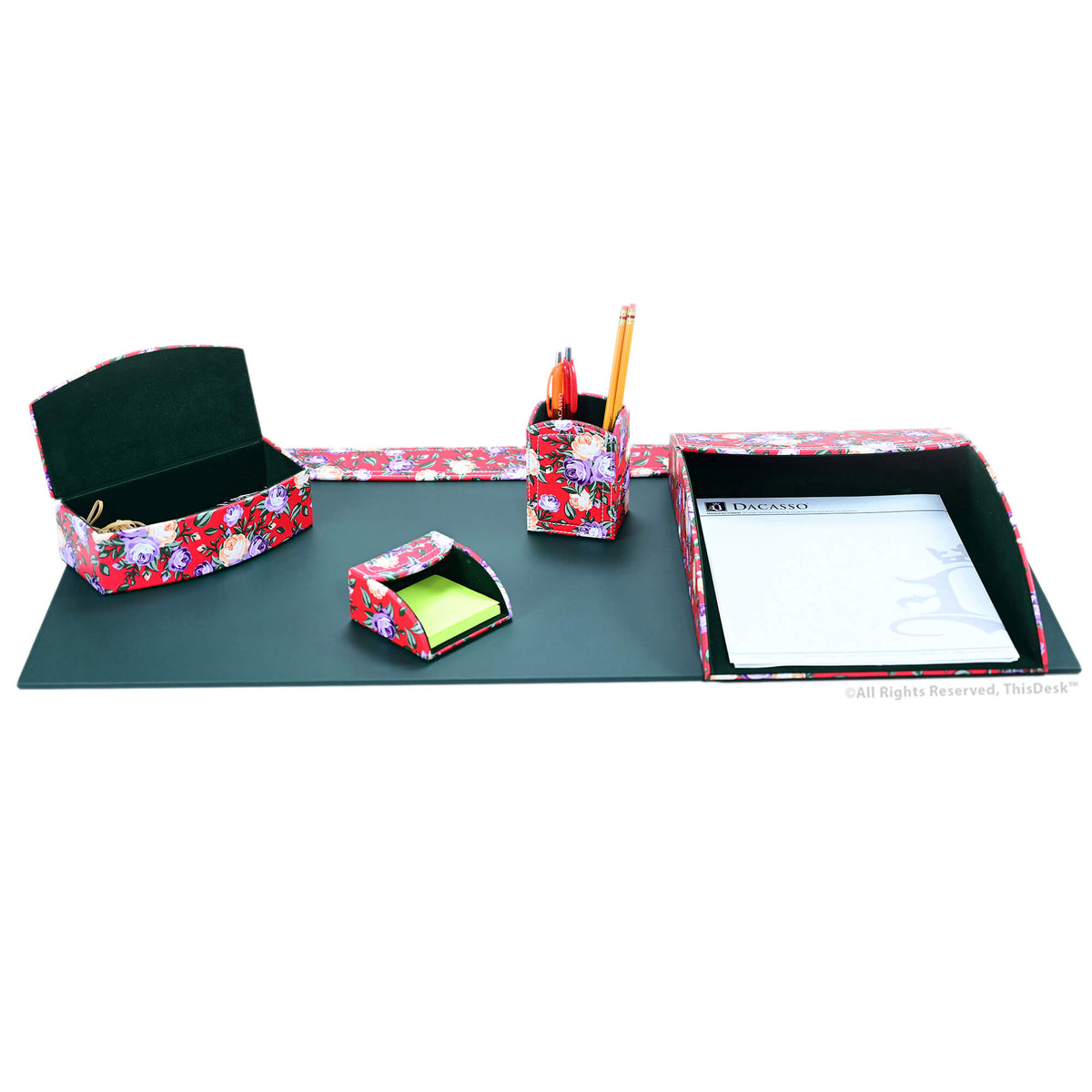 Red Desk Accessory Set Home/Office 5pc Desk Accessory Set - Floral Red – The Elegant Office