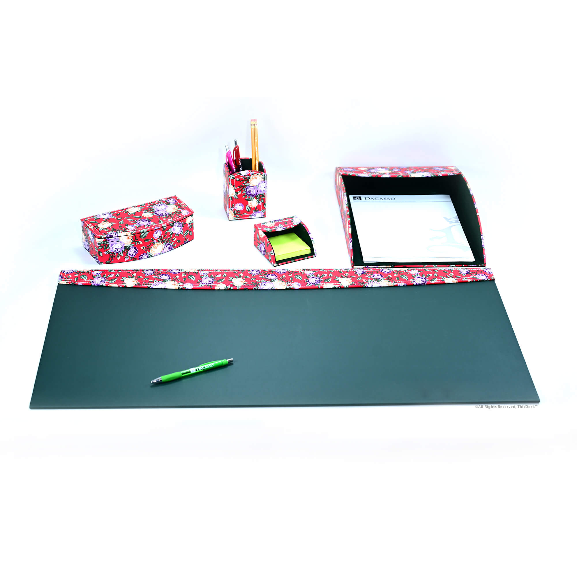 Red Desk Accessory Set Home/Office 5pc Desk Accessory Set - Floral Red – The Elegant Office