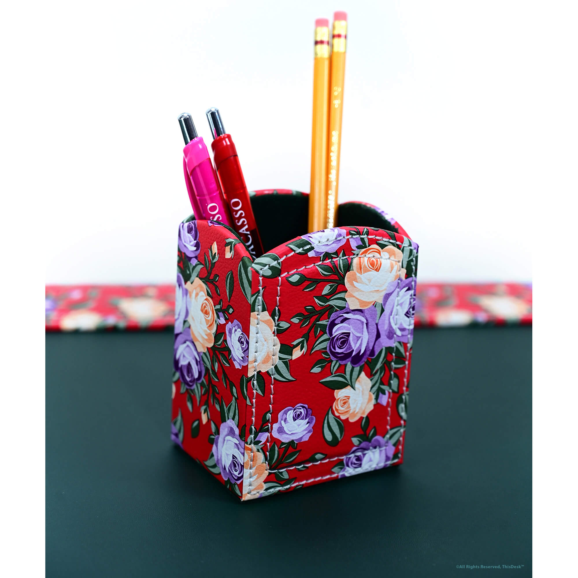 Red Desk Accessory Set Home/Office 5pc Desk Accessory Set - Floral Red – The Elegant Office