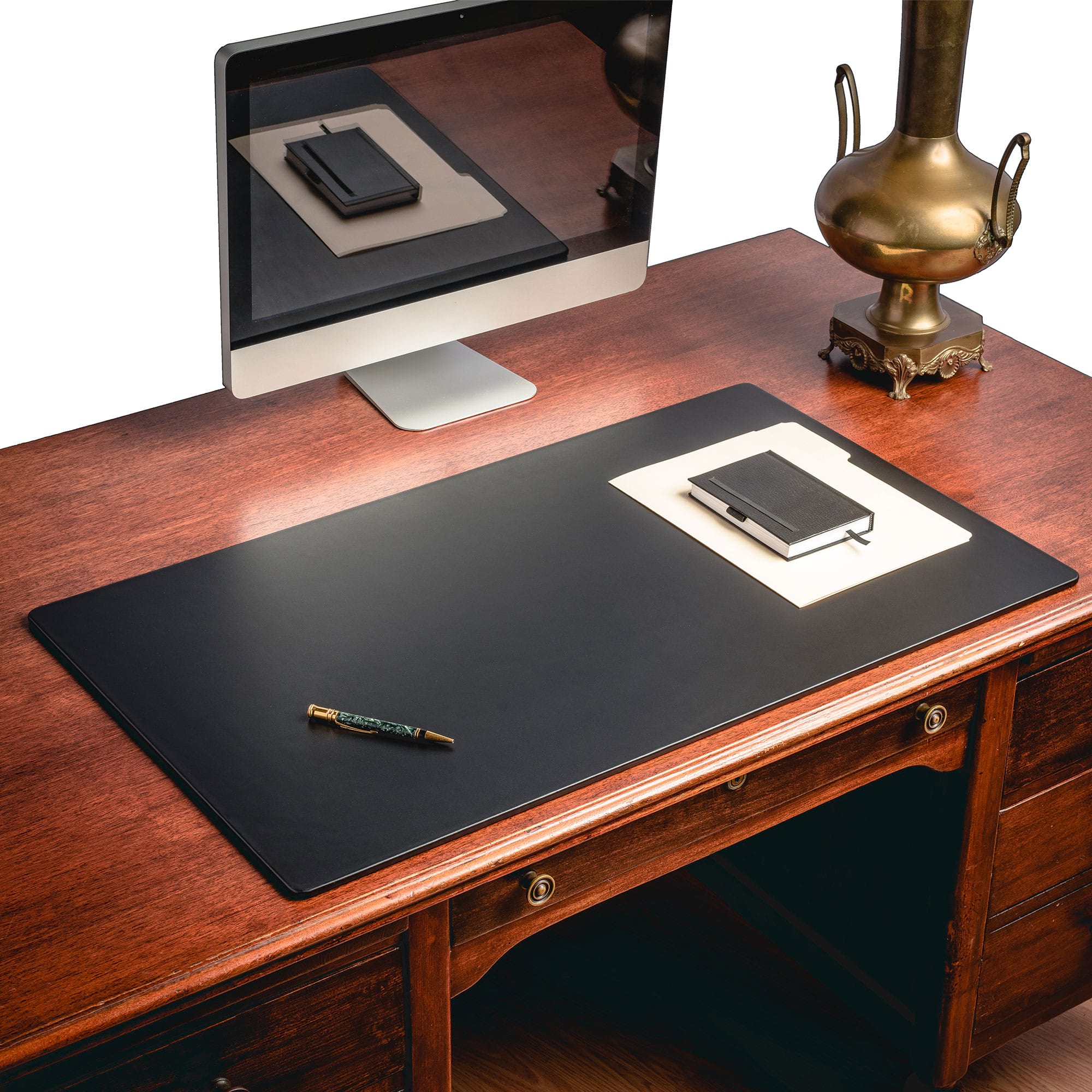 Black Leather 38" x 24" Desk Mat without Rails - CLEARANCE