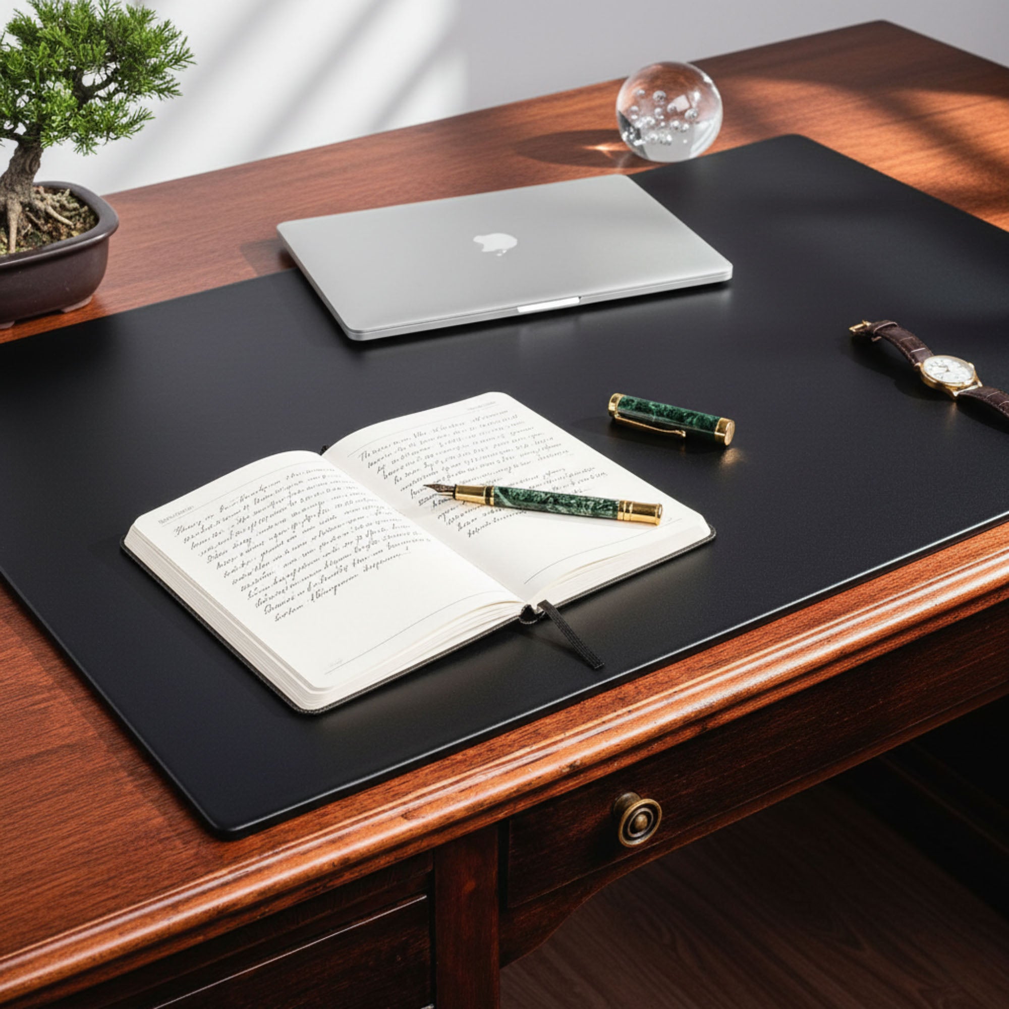 Black Leather Desk Pad w/out Rails, 34 x 20
