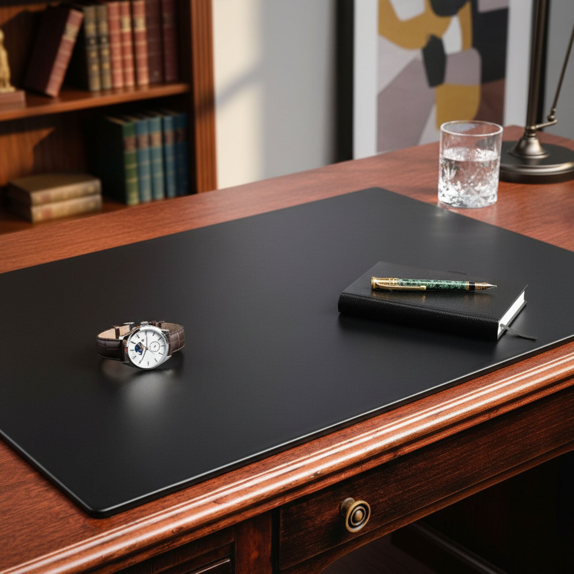 Black Leather Desk Pad w/out Rails, 34 x 20