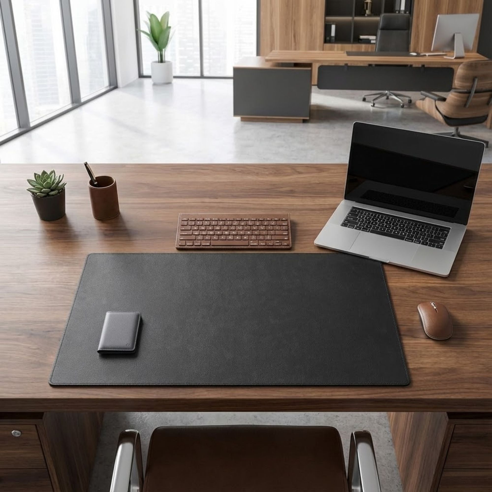 Classic Black Leather Desk Pad w/out Rails, 30 x 19