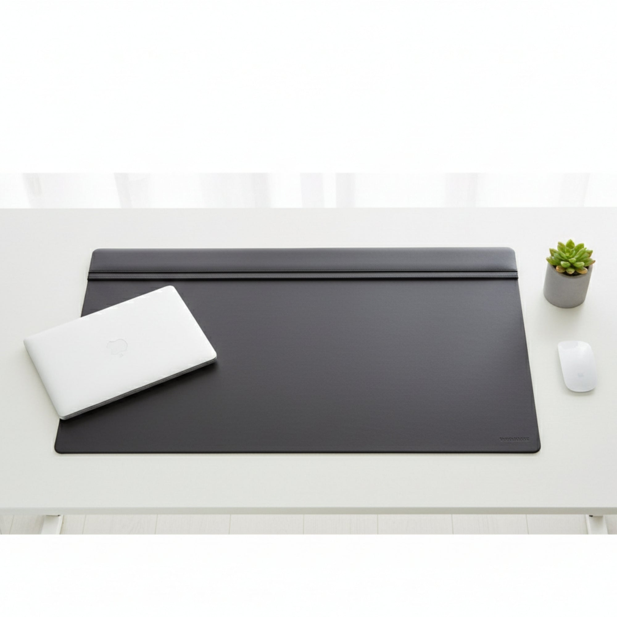 Classic Black Leather 34 X 20 Top-Rail Desk Pad
