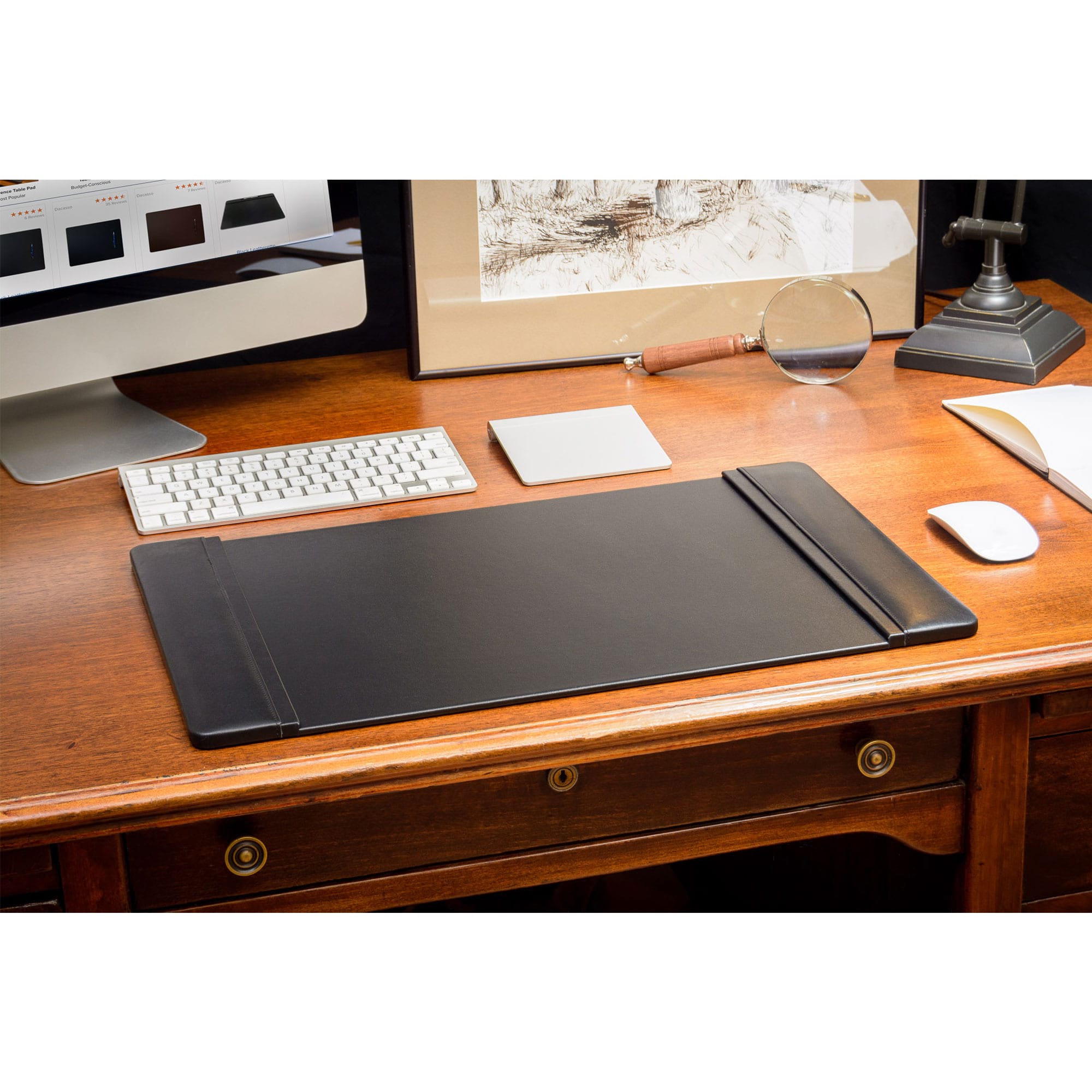 Black Leather 22 x 14 Side-Rail Desk Pad