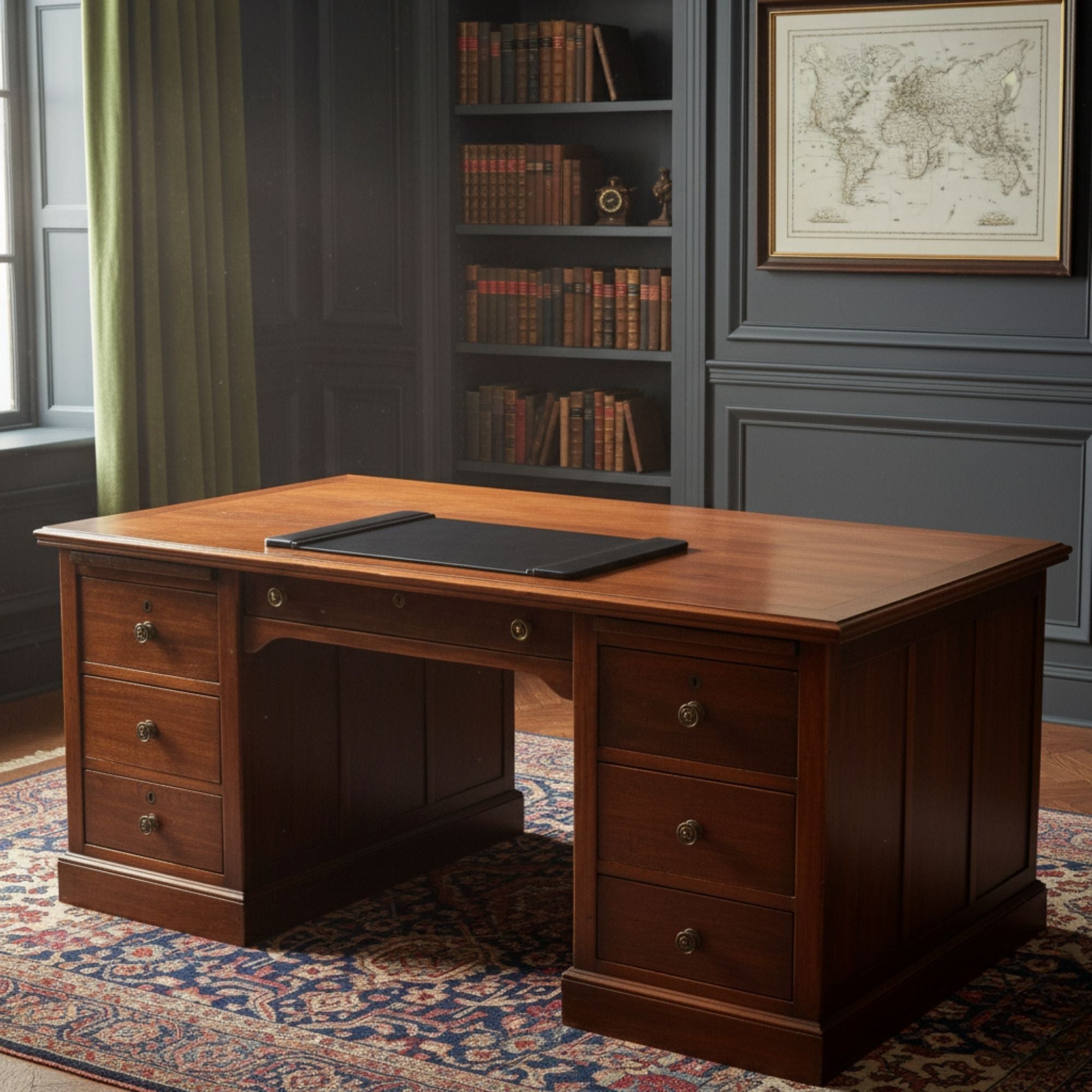 Black Leather 22 x 14 Side-Rail Desk Pad