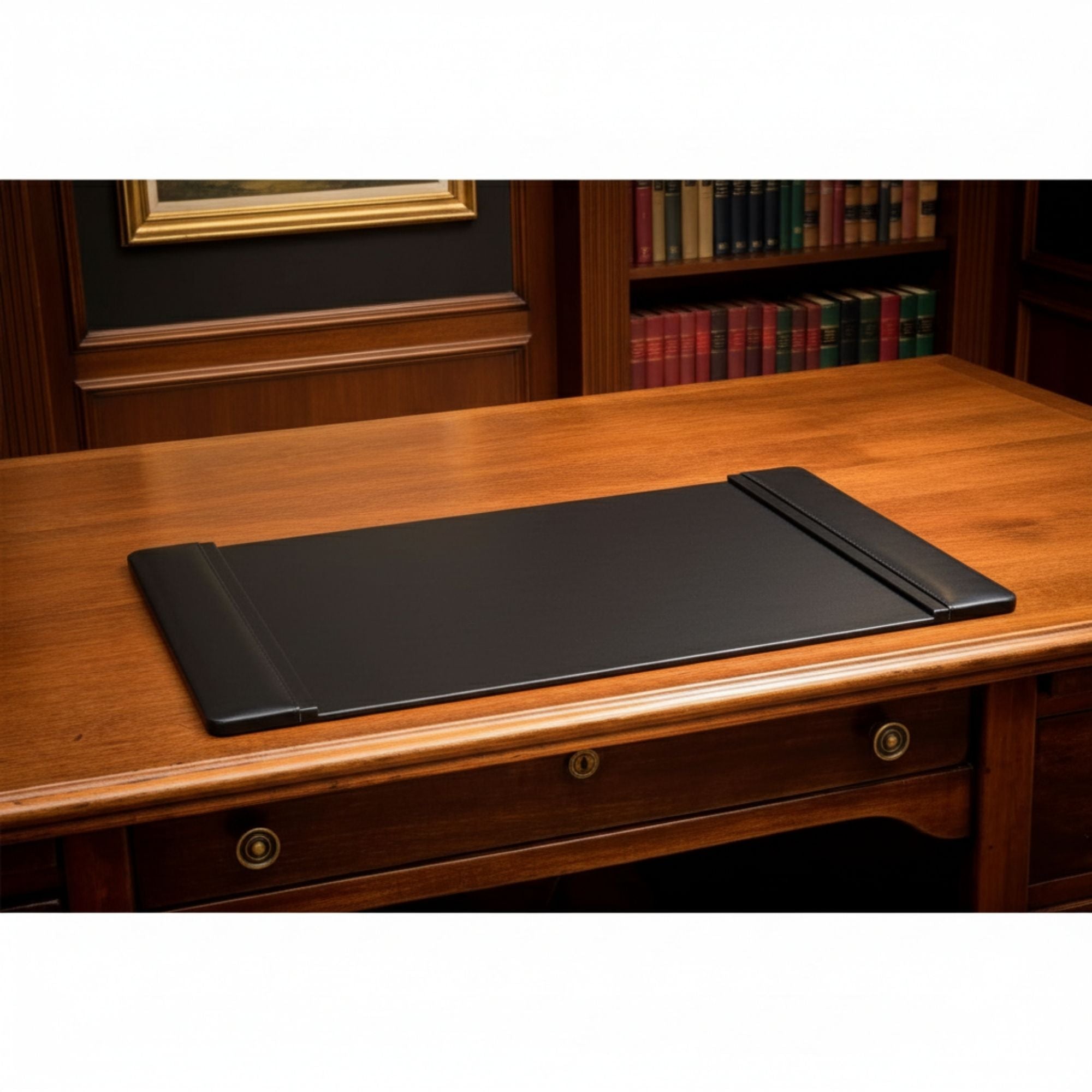 Black Leather 22 x 14 Side-Rail Desk Pad
