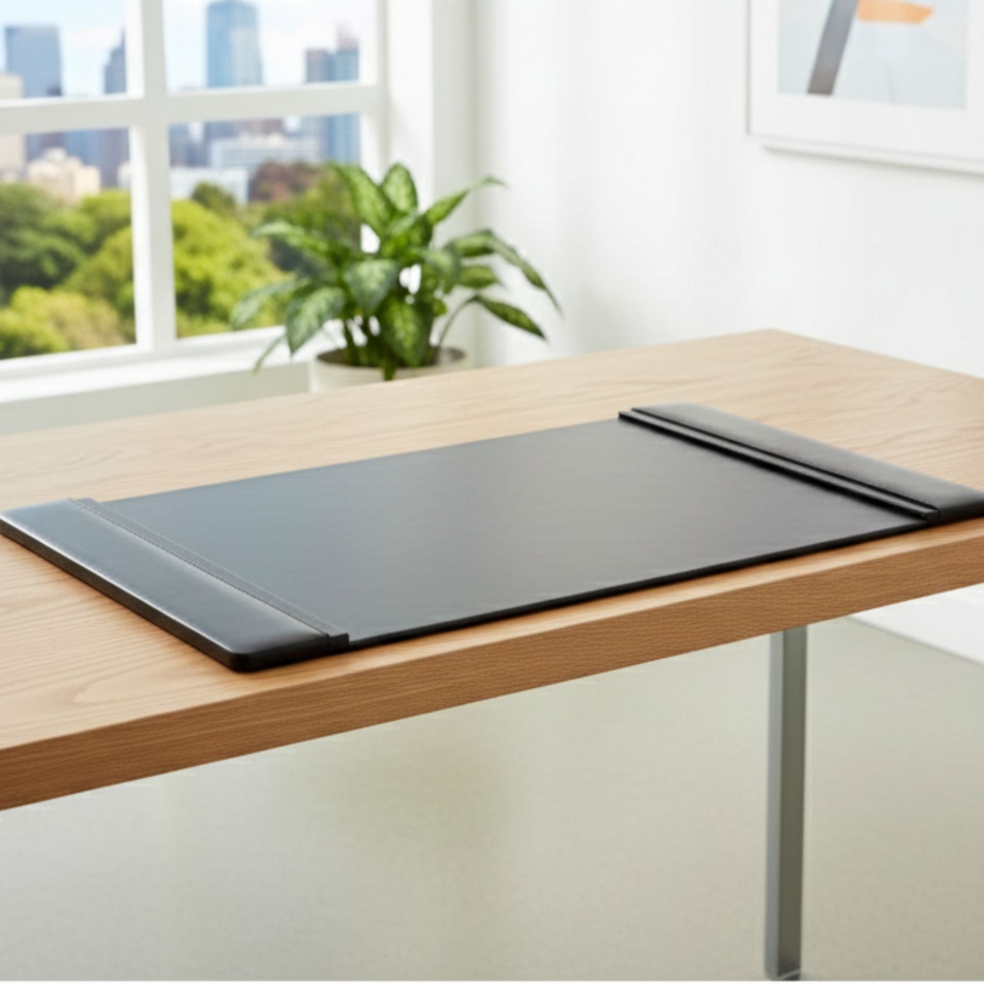 Black Leather 22 x 14 Side-Rail Desk Pad