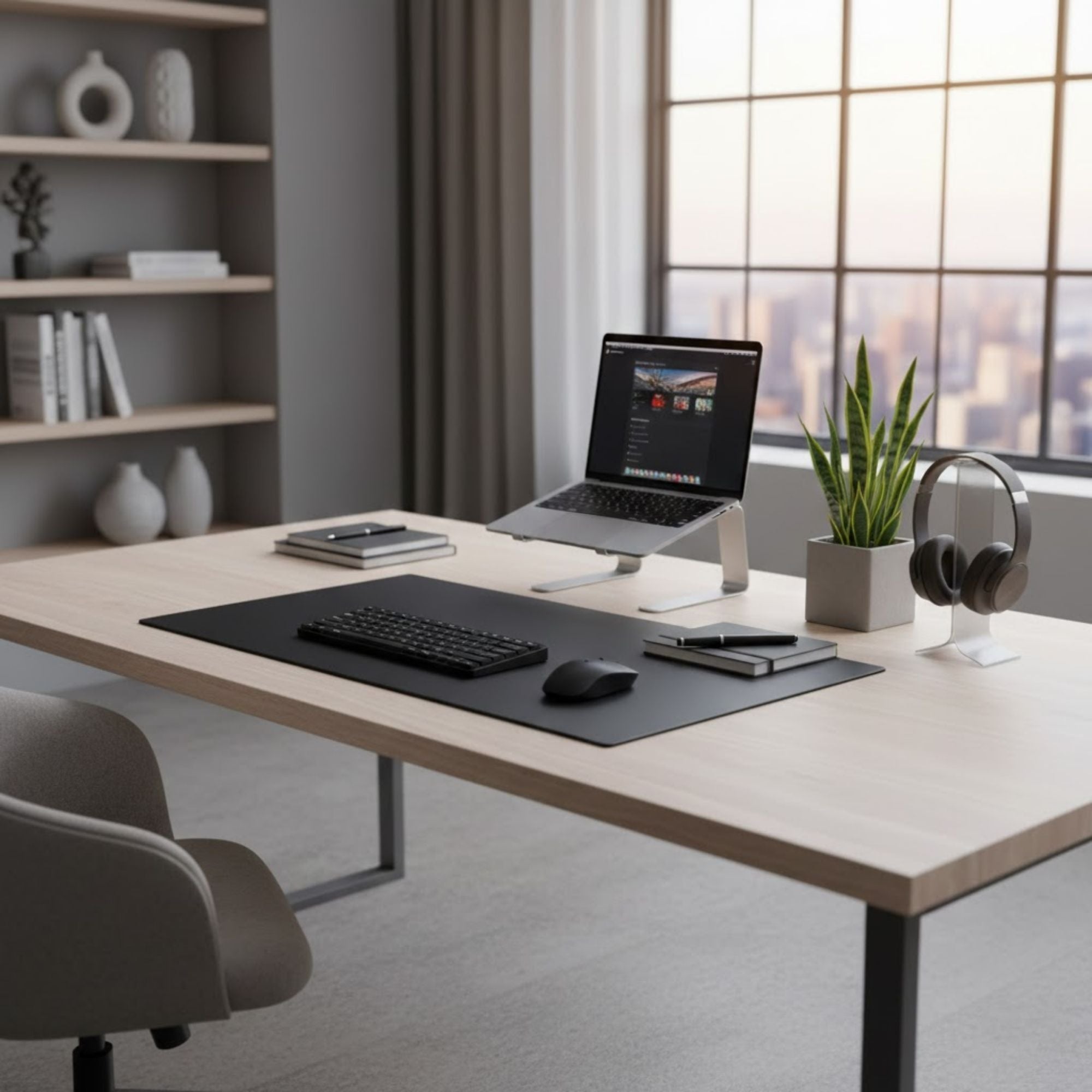 Black Leatherette Desk Pad w/out Rails, 30 x 19